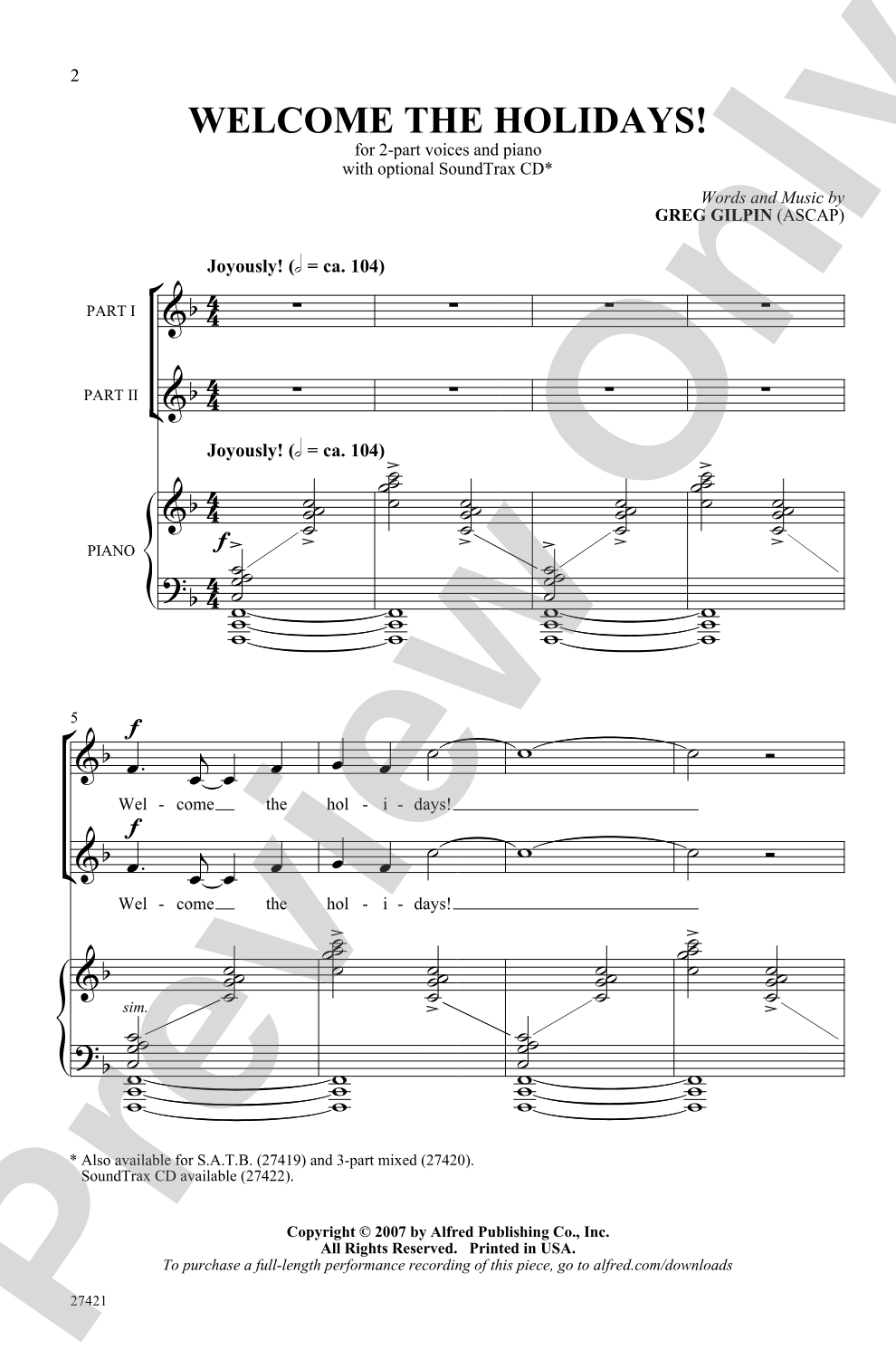 Welcome the Holidays!: 2-Part Choral Octavo