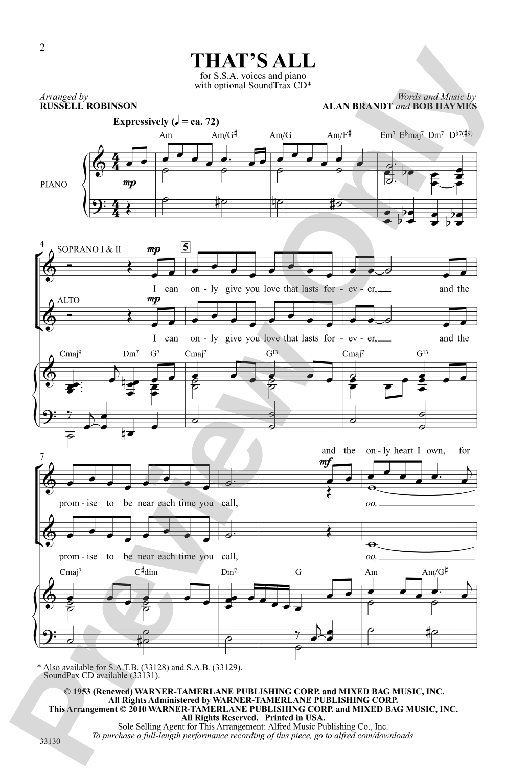 That's All: SSA Choral Octavo