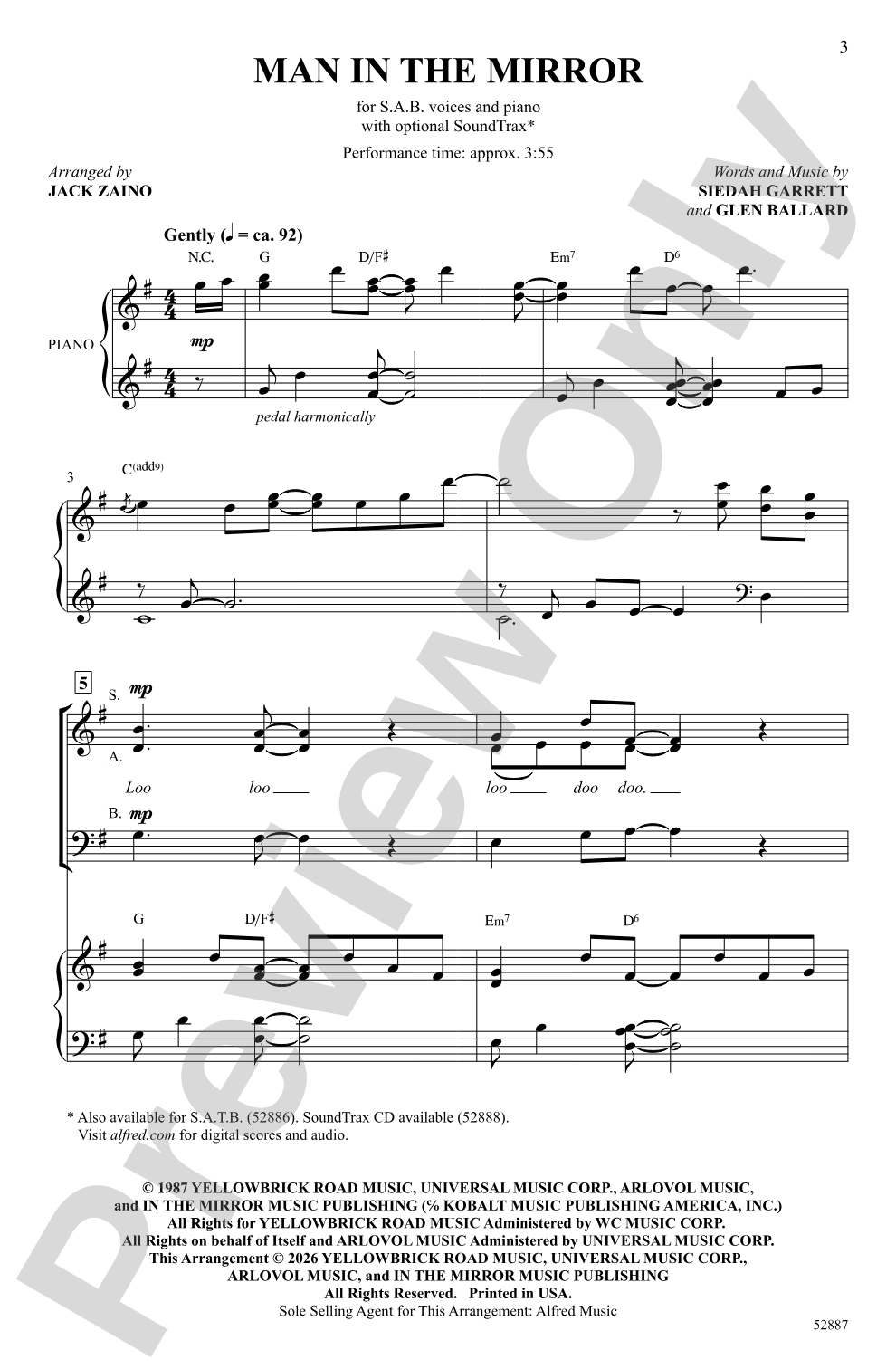 Man in the Mirror: SAB Choral Octavo