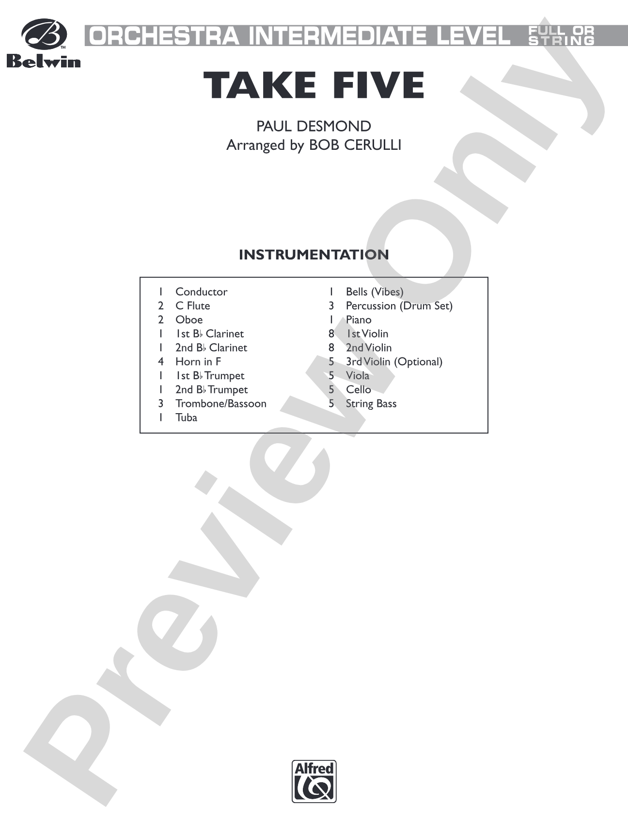 Take Five: Full Orchestra Conductor Score & Parts