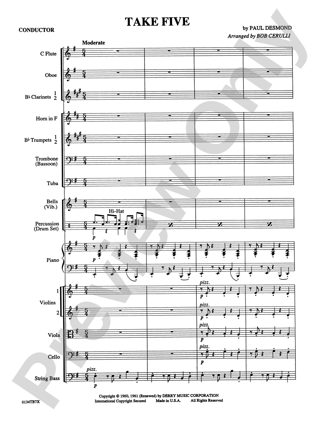 Take Five: Full Orchestra Conductor Score & Parts