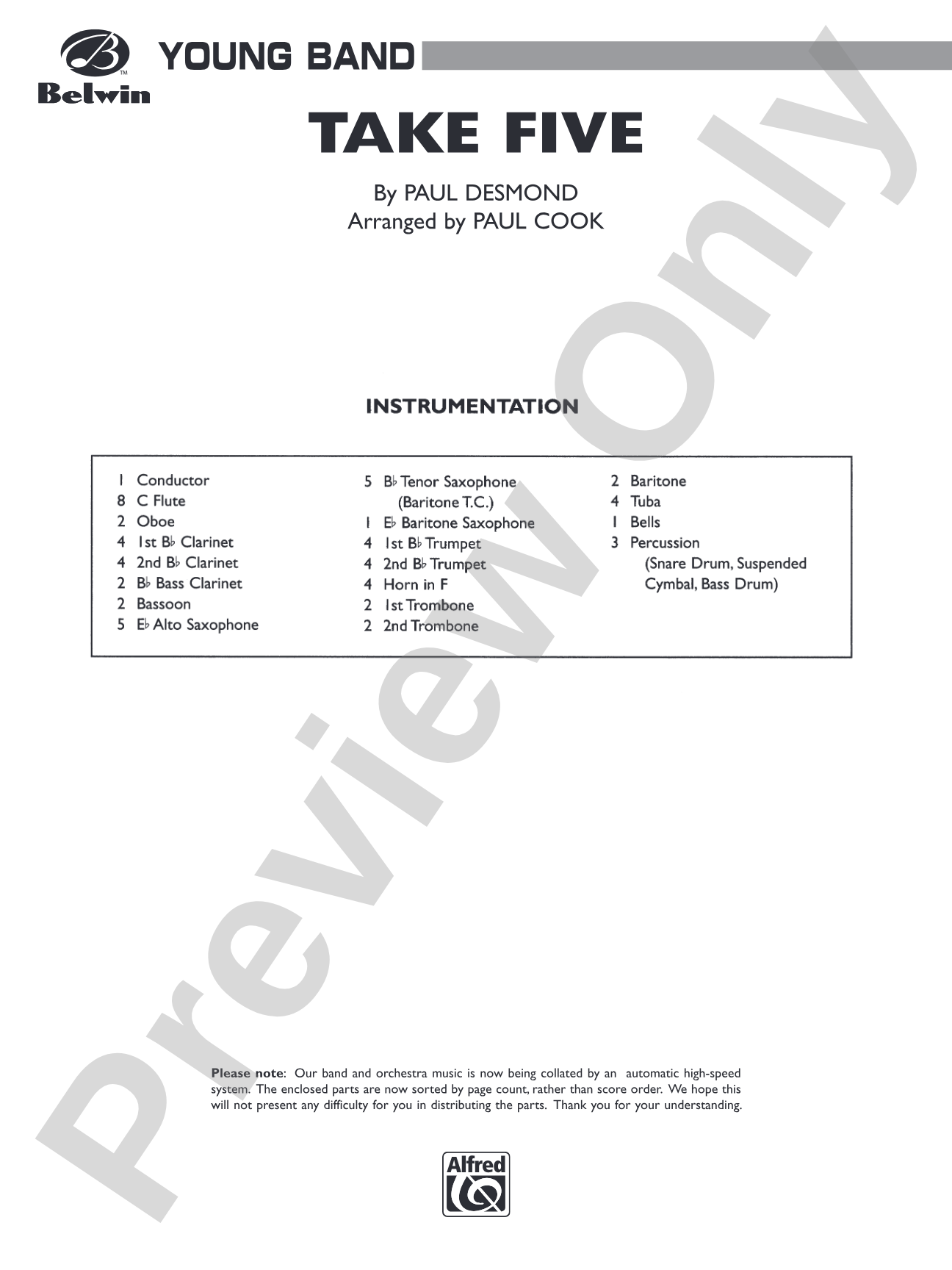 Take Five: Concert Band Conductor Score & Parts