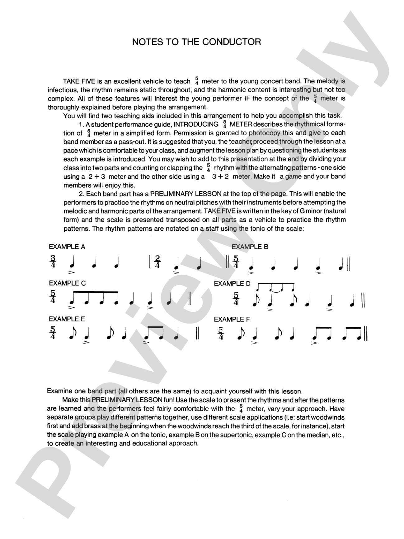 Take Five: Concert Band Conductor Score & Parts