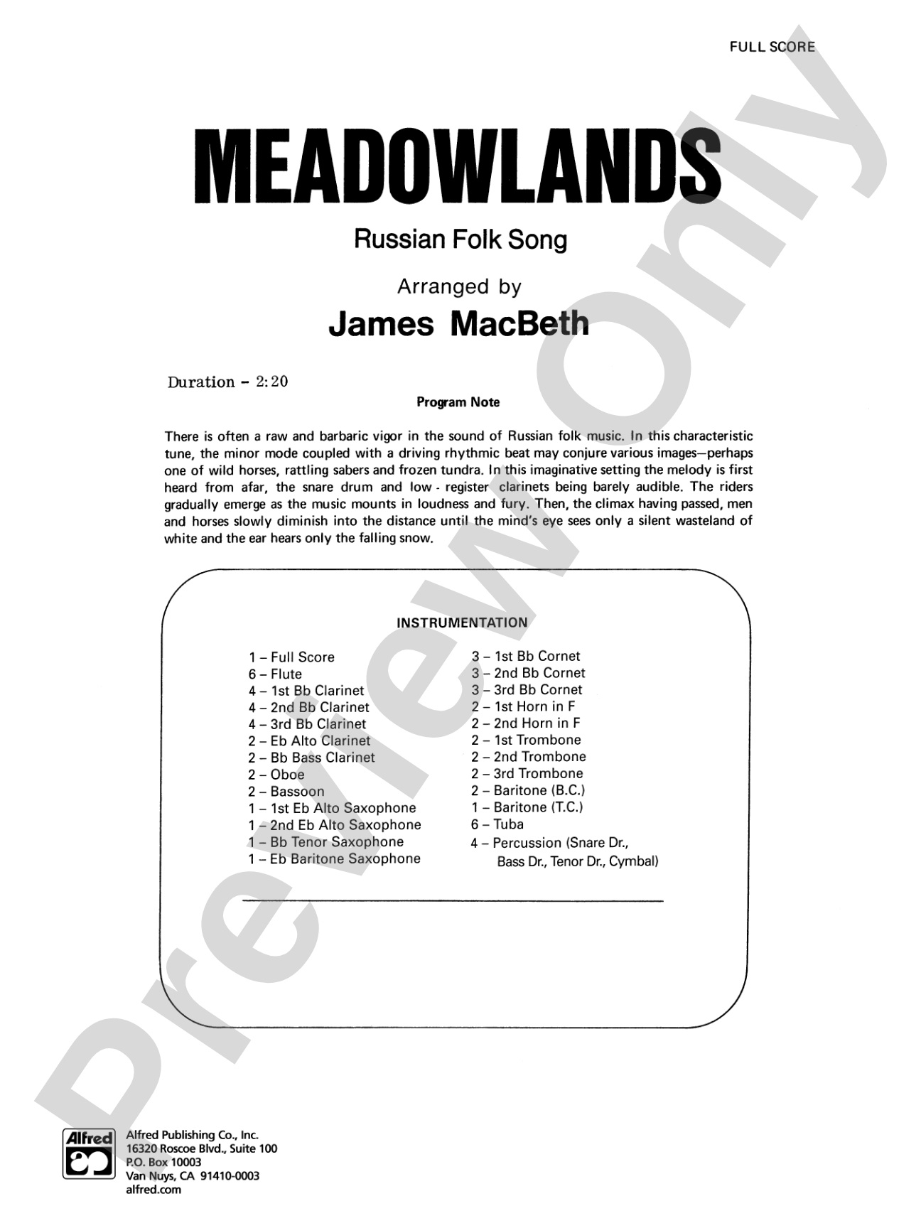 Meadowlands: Concert Band Conductor Score & Parts