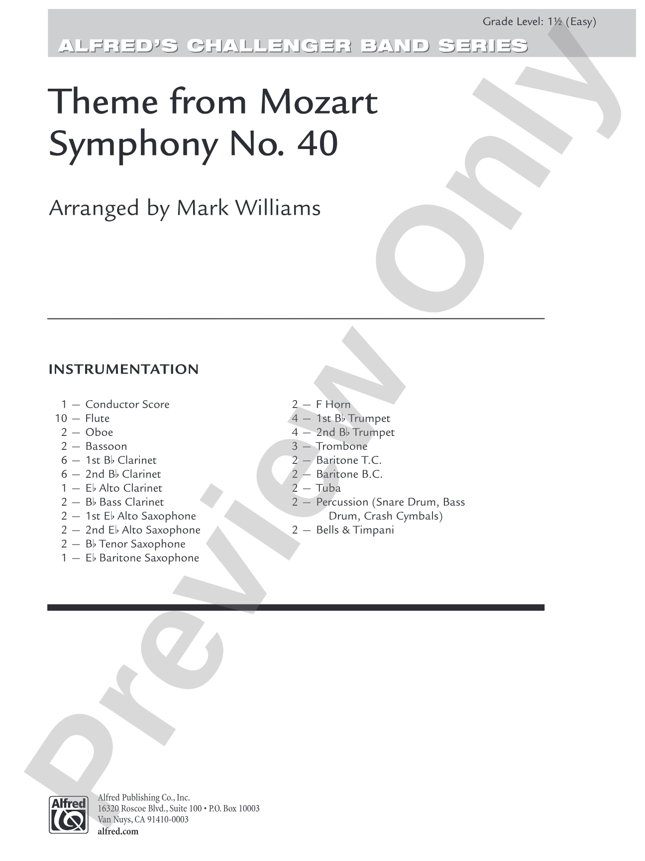 Theme from Mozart Symphony No. 40: Concert Band Conductor Score & Parts