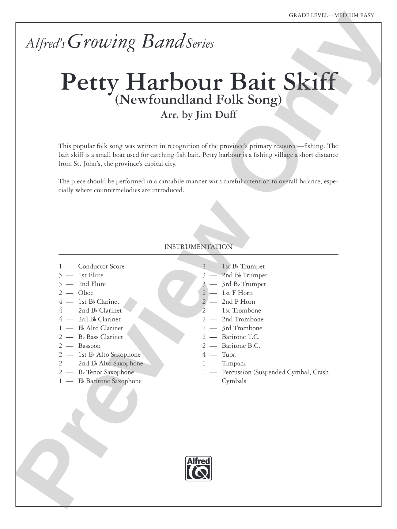Petty Harbour Bait Skiff: Concert Band Conductor Score & Parts
