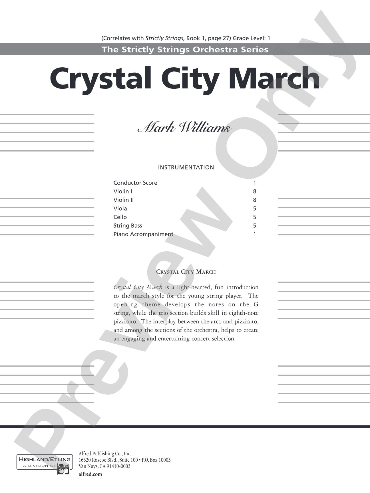 Crystal City March: String Orchestra Conductor Score & Parts