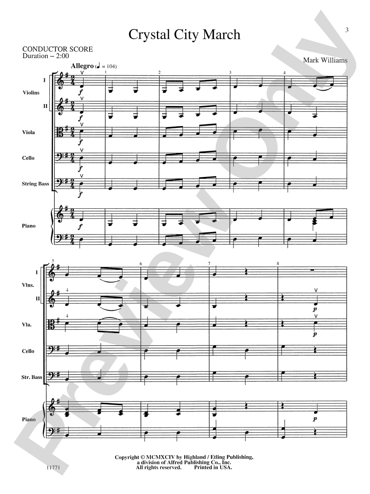 Crystal City March: String Orchestra Conductor Score & Parts