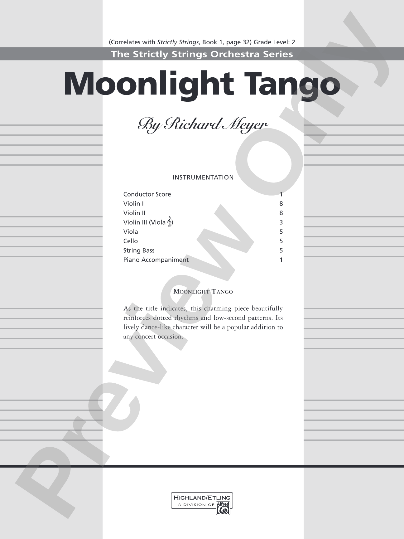 Moonlight Tango: String Orchestra Conductor Score & Parts