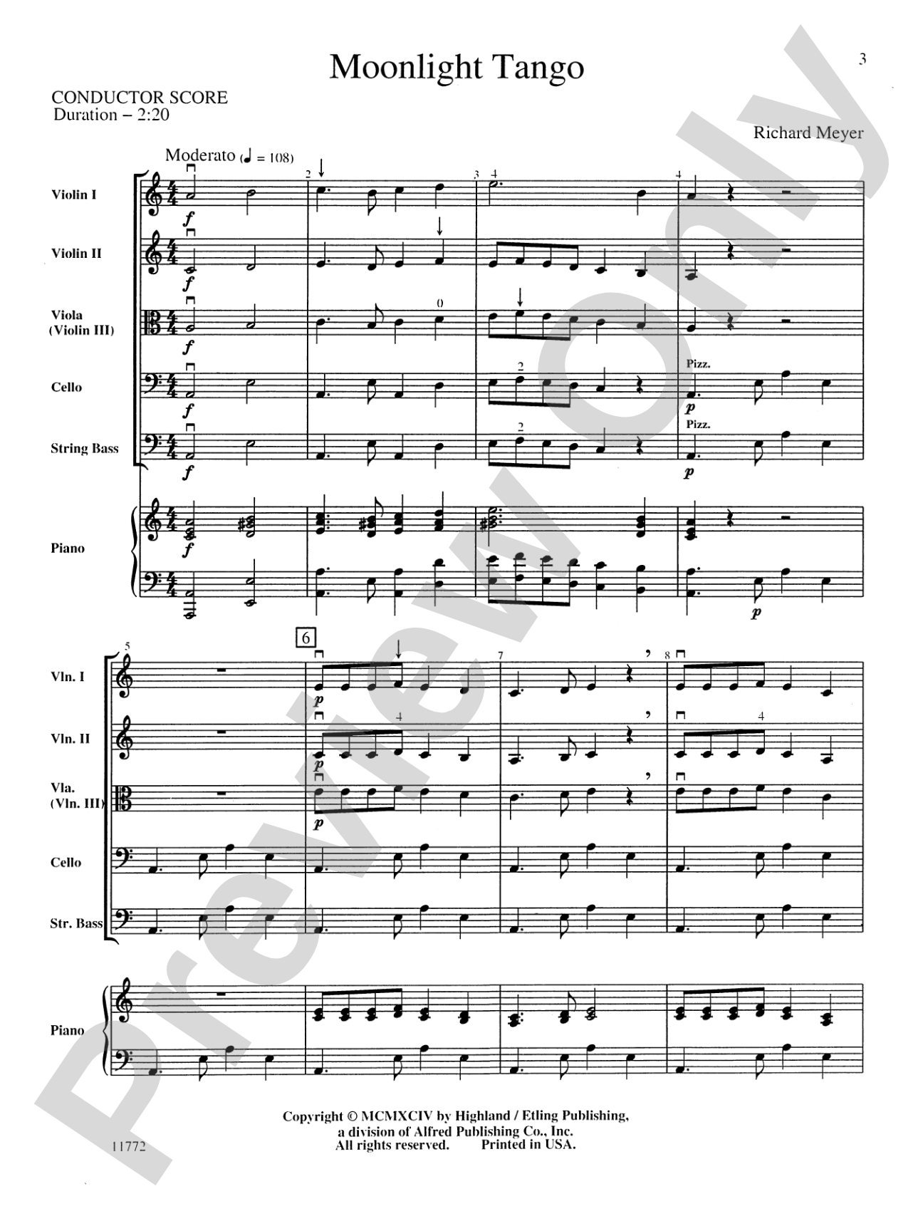 Moonlight Tango: String Orchestra Conductor Score & Parts