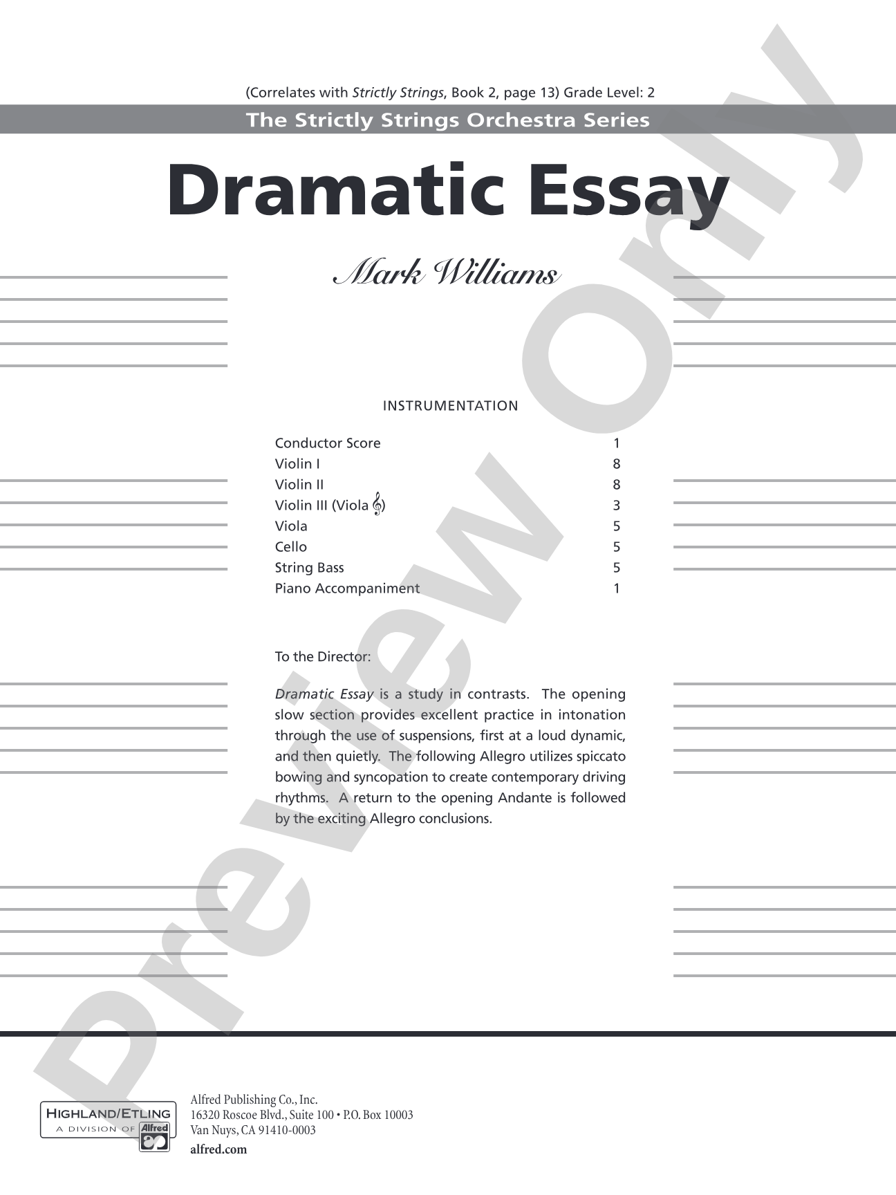Dramatic Essay: String Orchestra Conductor Score & Parts