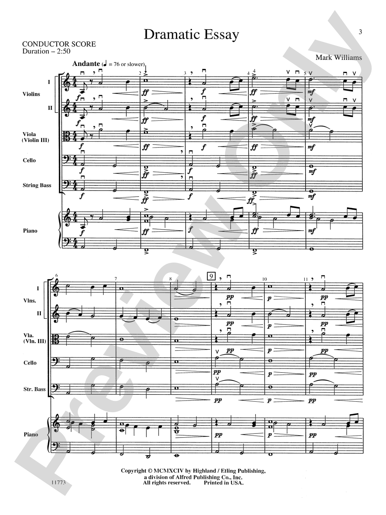 Dramatic Essay: String Orchestra Conductor Score & Parts