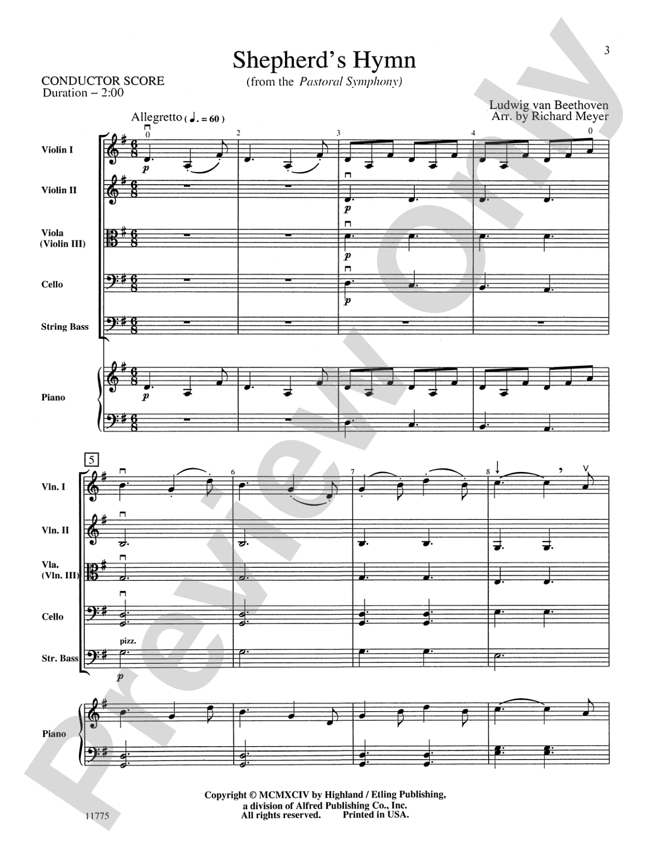 Shepherd's Hymn: String Orchestra Conductor Score & Parts
