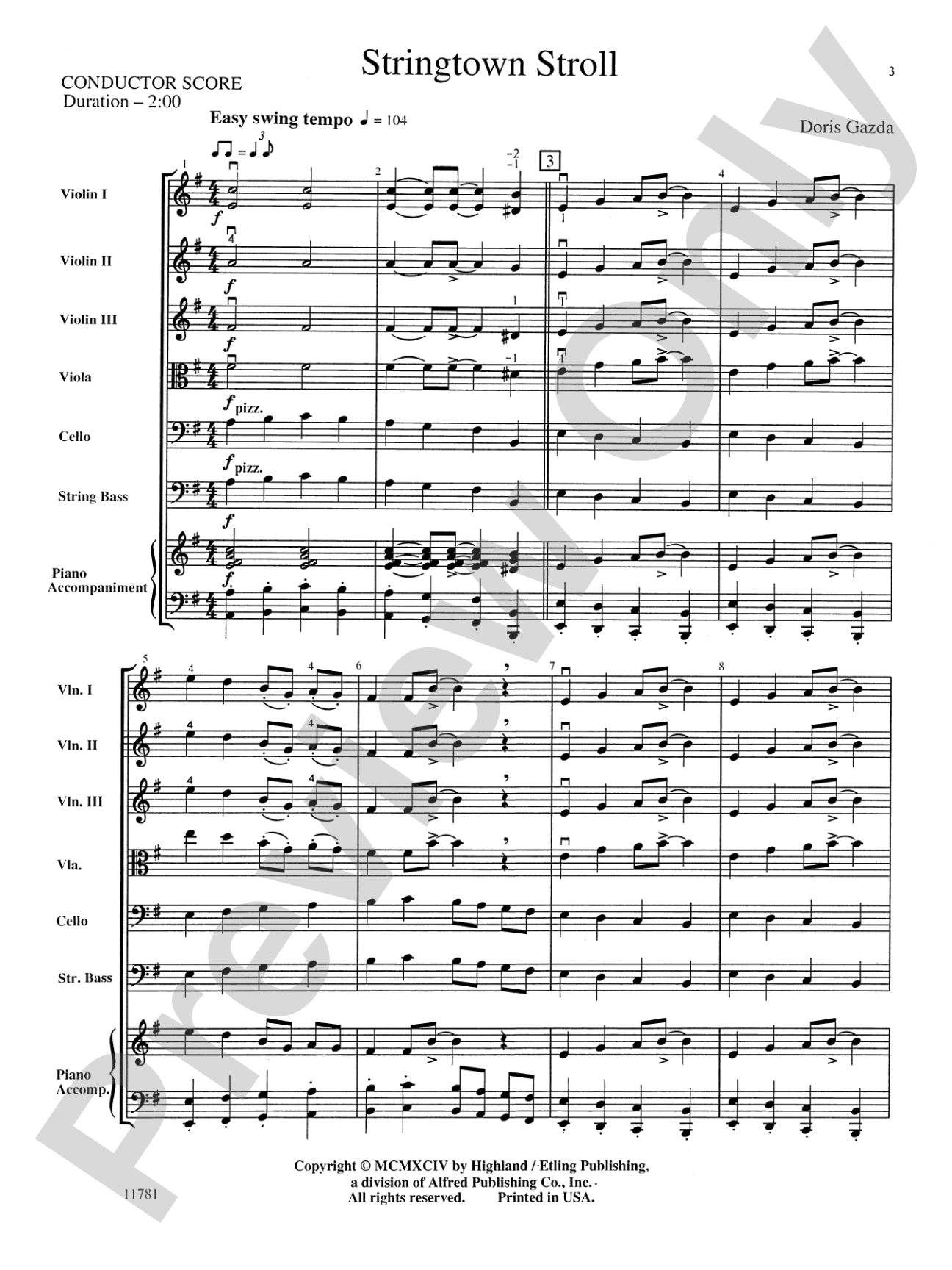 Stringtown Stroll: String Orchestra Conductor Score & Parts
