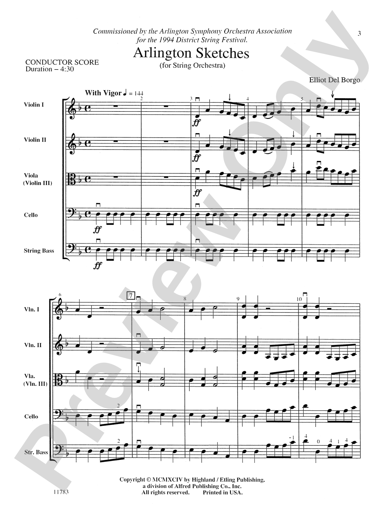 Arlington Sketches: String Orchestra Conductor Score & Parts