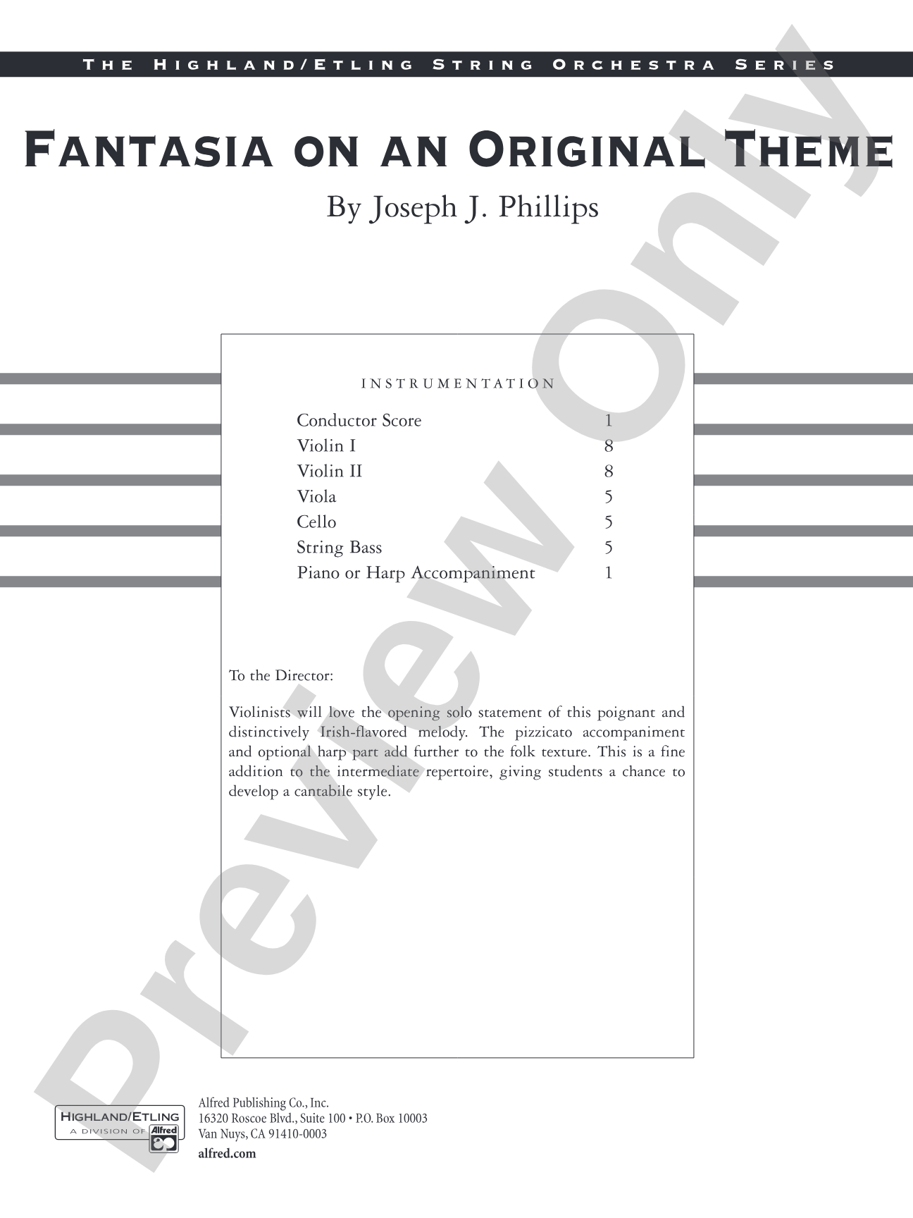 Fantasia on an Original Theme: String Orchestra Conductor Score & Parts