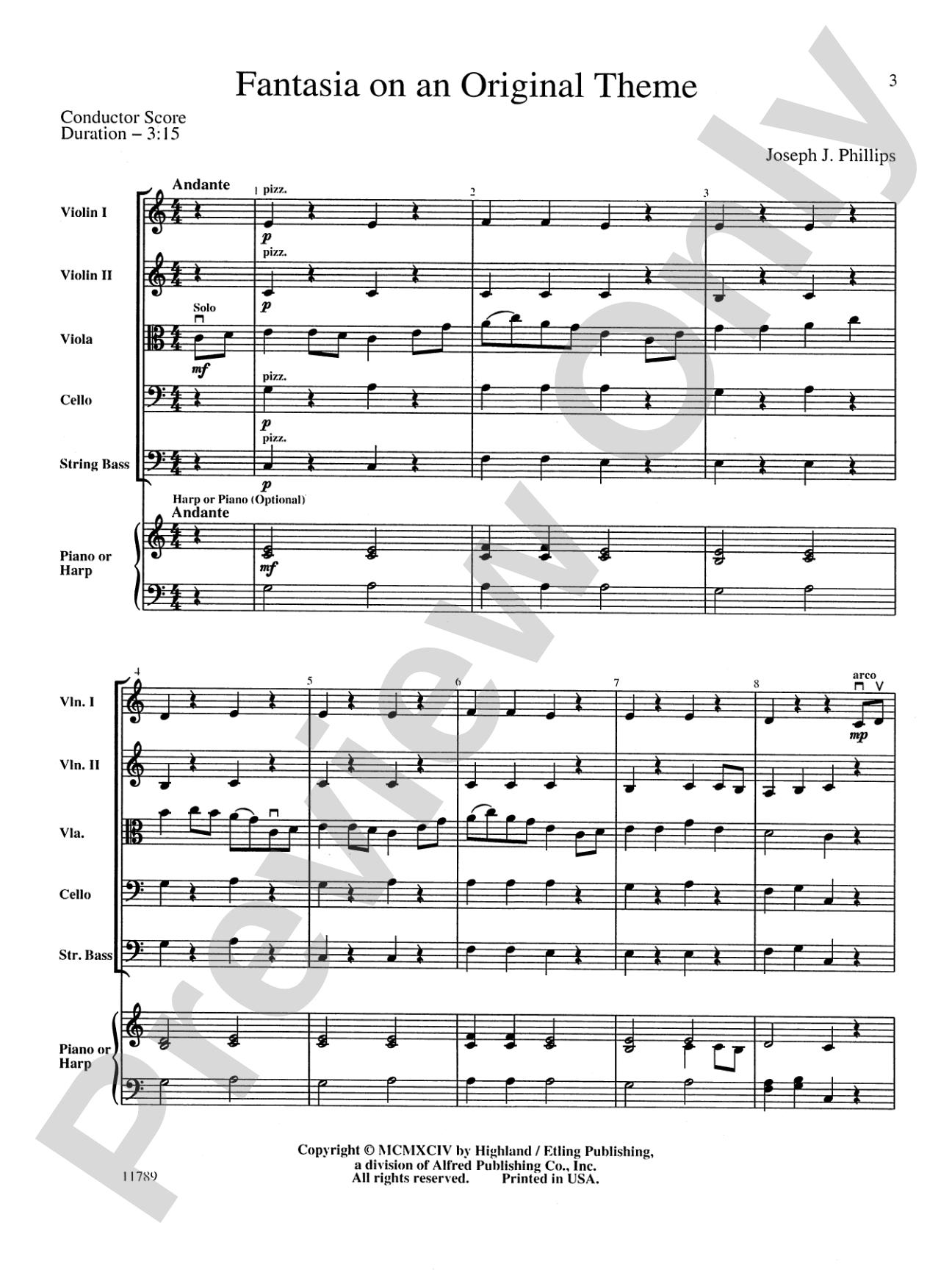 Fantasia on an Original Theme: String Orchestra Conductor Score & Parts