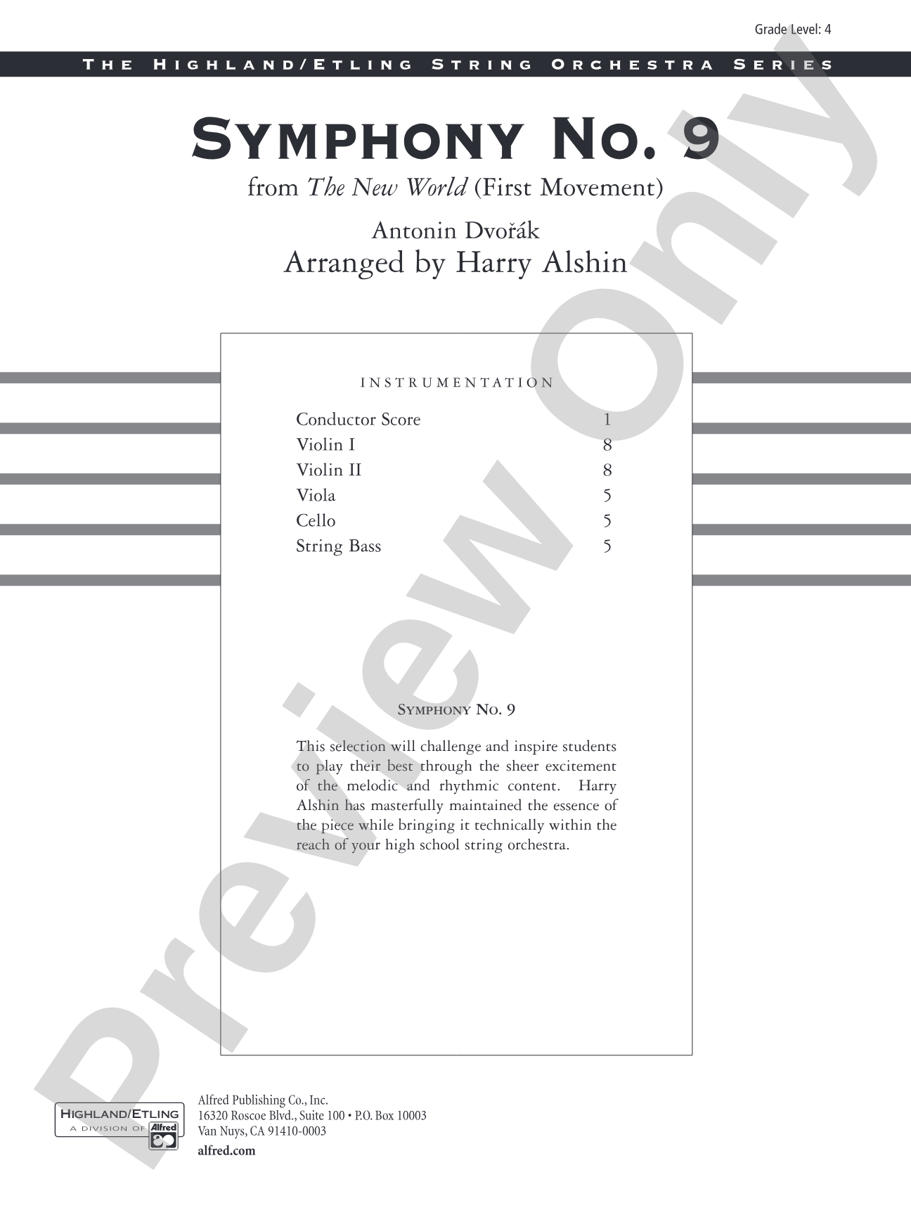 New World Symphony: String Orchestra Conductor Score & Parts