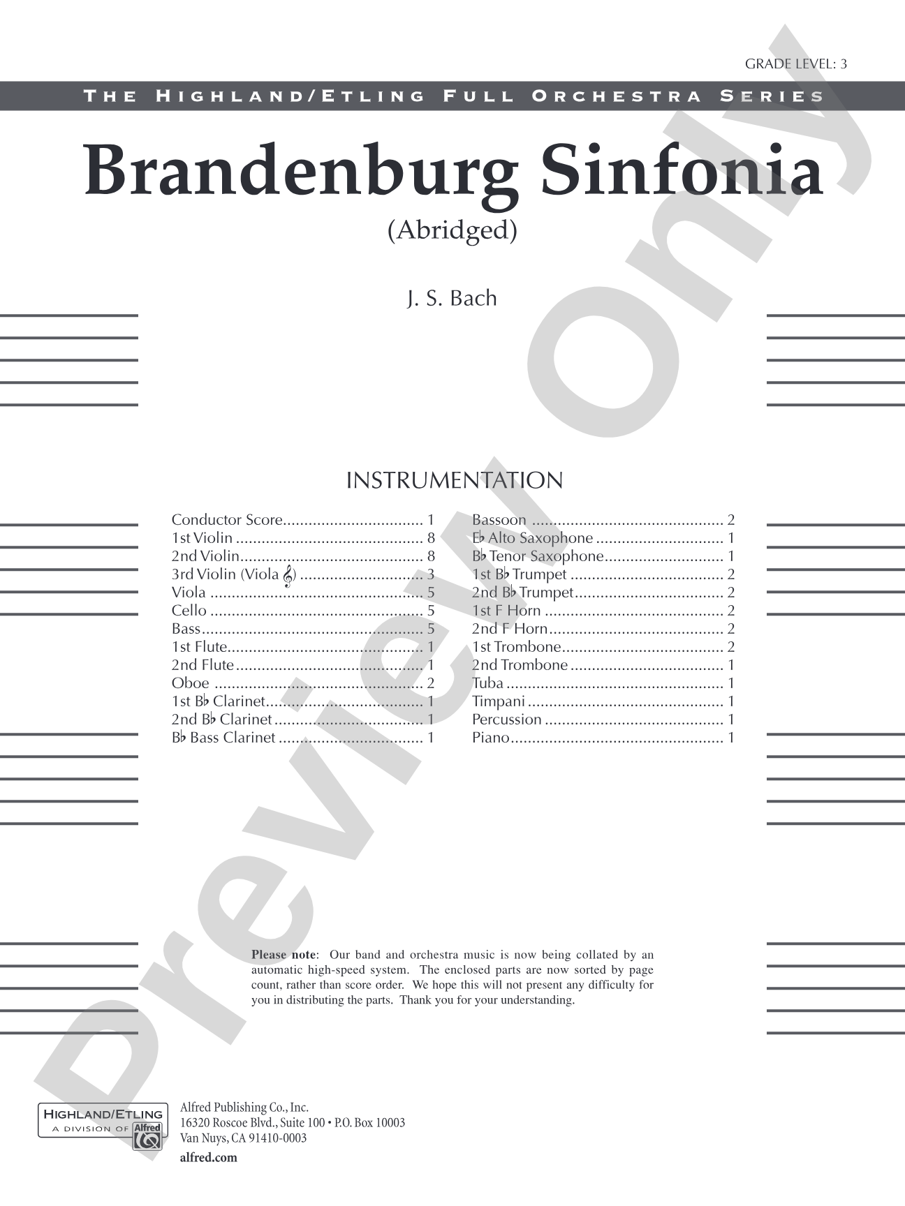 Brandenburg Sinfonia: Full Orchestra Conductor Score & Parts