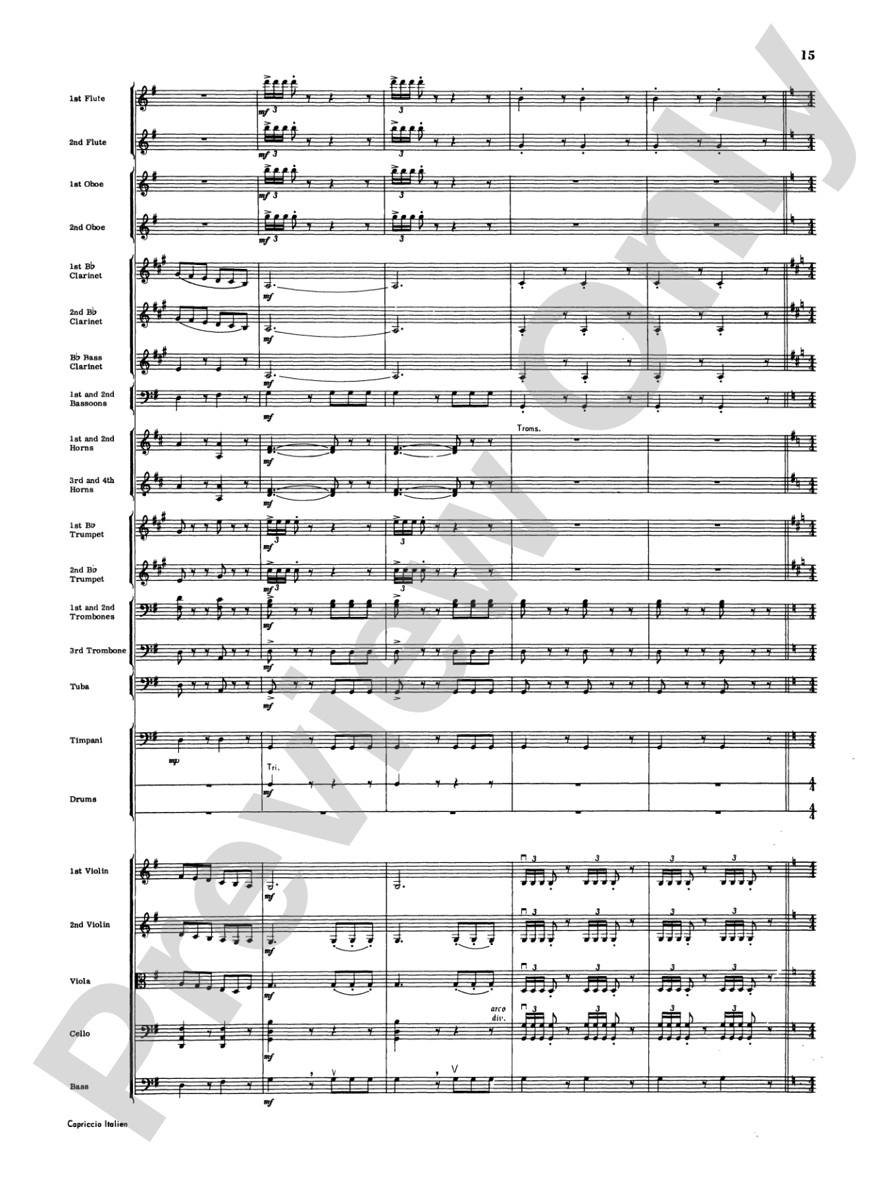 Capriccio Italienne: Full Orchestra Conductor Score & Parts