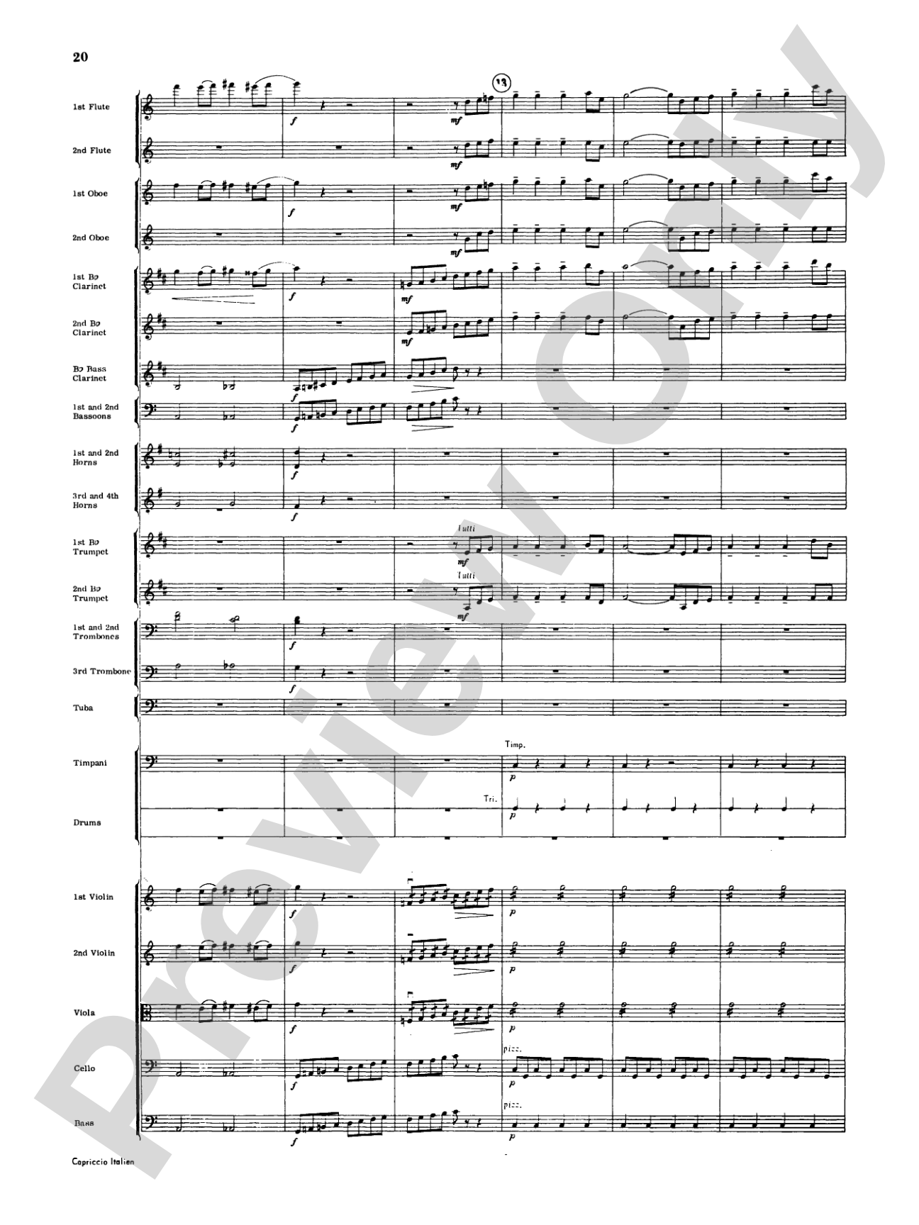 Capriccio Italienne: Full Orchestra Conductor Score & Parts