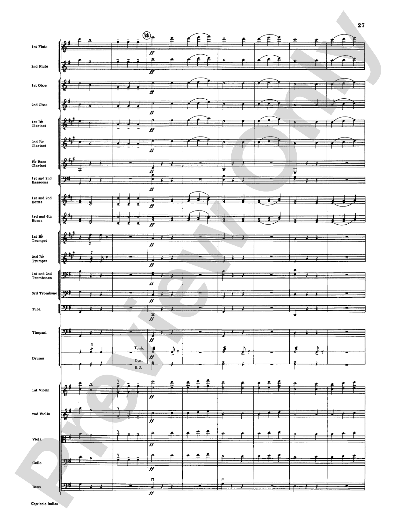 Capriccio Italienne: Full Orchestra Conductor Score & Parts