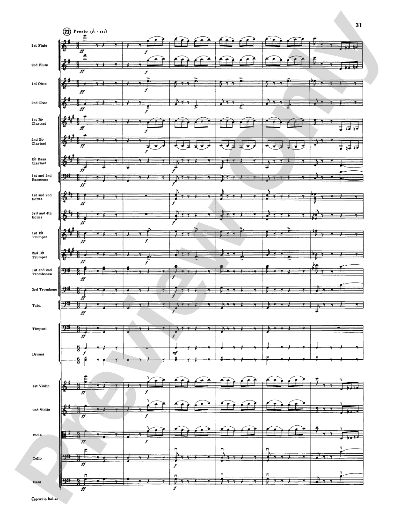 Capriccio Italienne: Full Orchestra Conductor Score & Parts