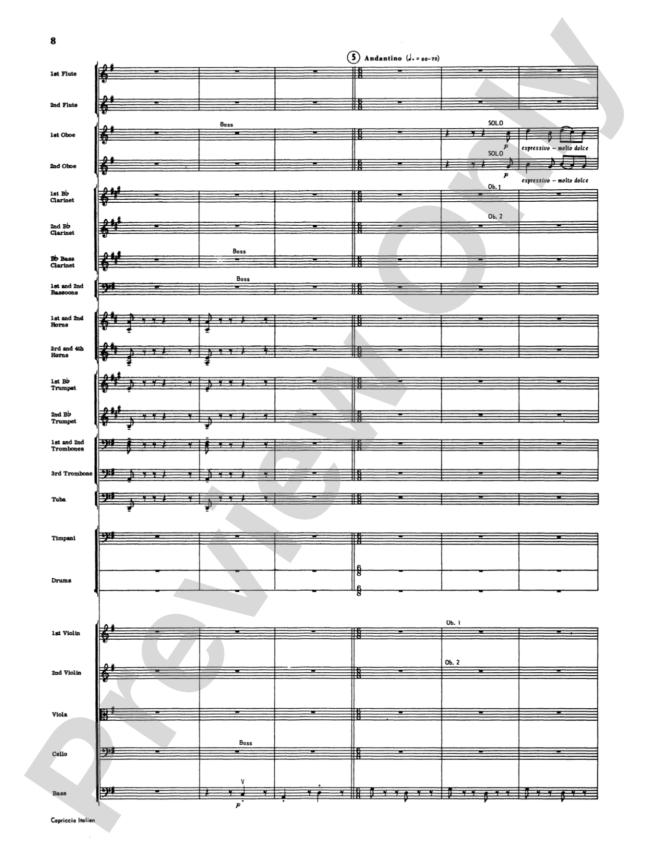 Capriccio Italienne: Full Orchestra Conductor Score & Parts