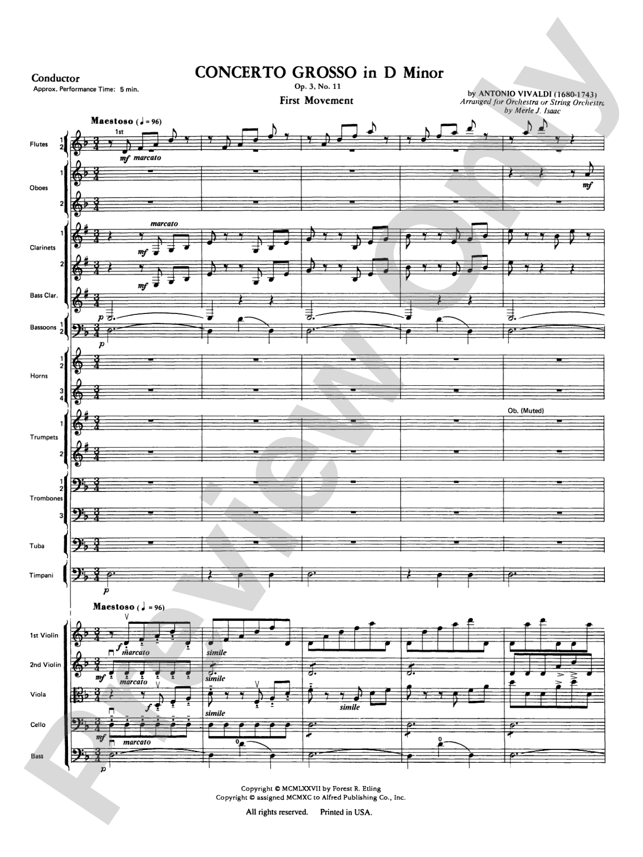 Concerto Grosso in D Minor: Full Orchestra Conductor Score & Parts