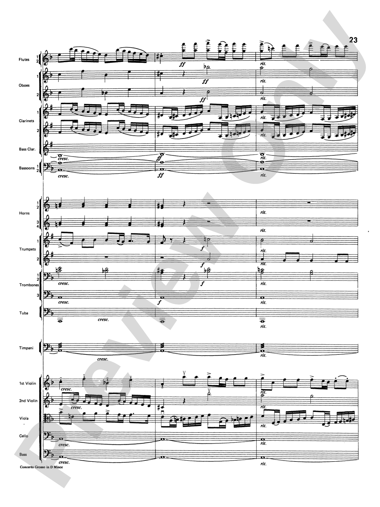 Concerto Grosso in D Minor: Full Orchestra Conductor Score & Parts