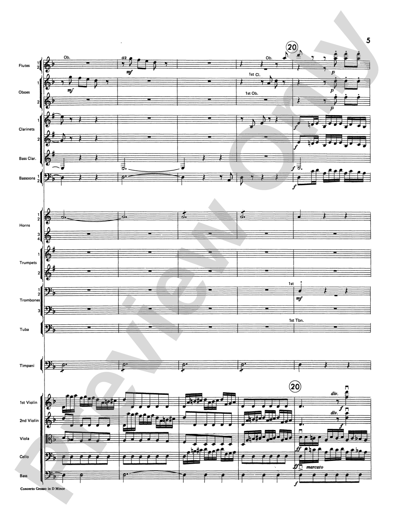 Concerto Grosso in D Minor: Full Orchestra Conductor Score & Parts
