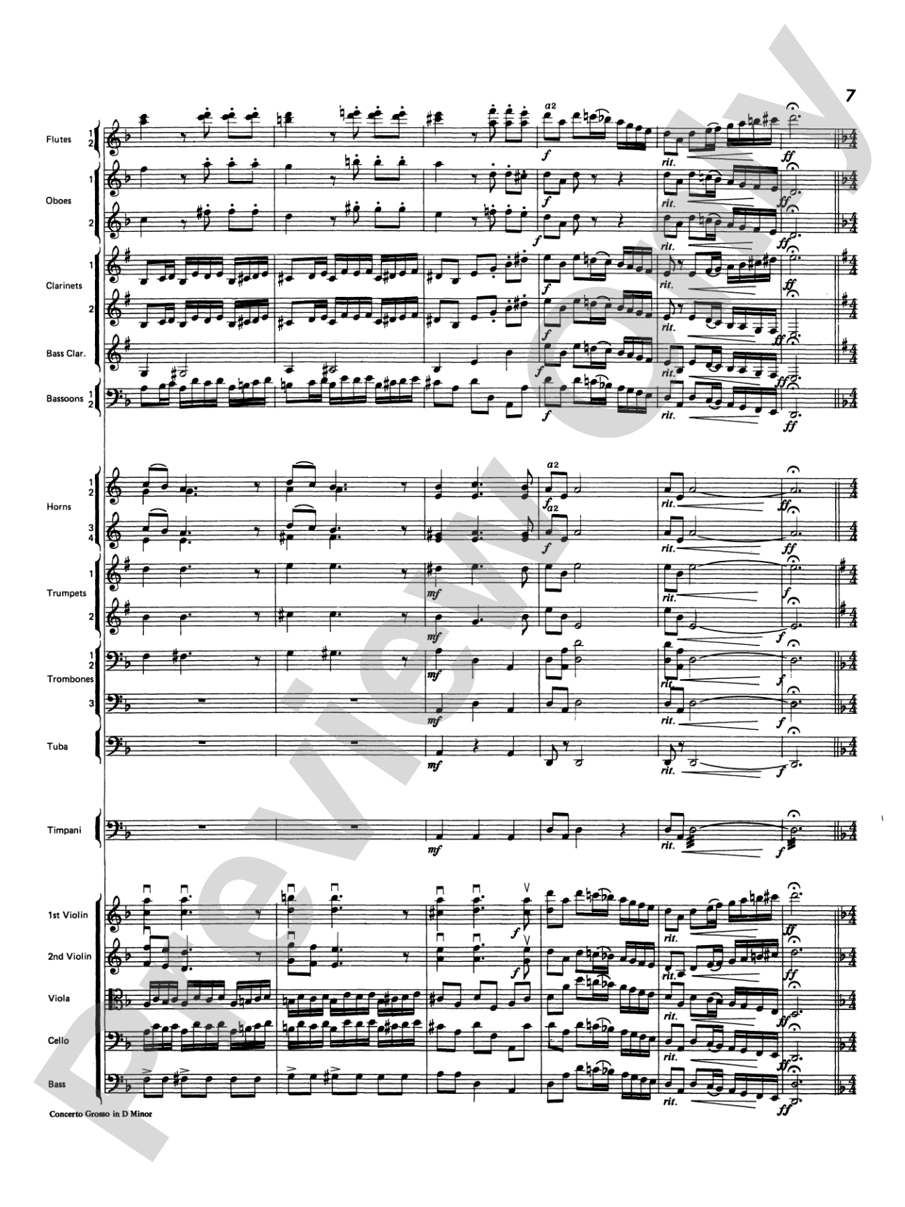 Concerto Grosso in D Minor: Full Orchestra Conductor Score & Parts