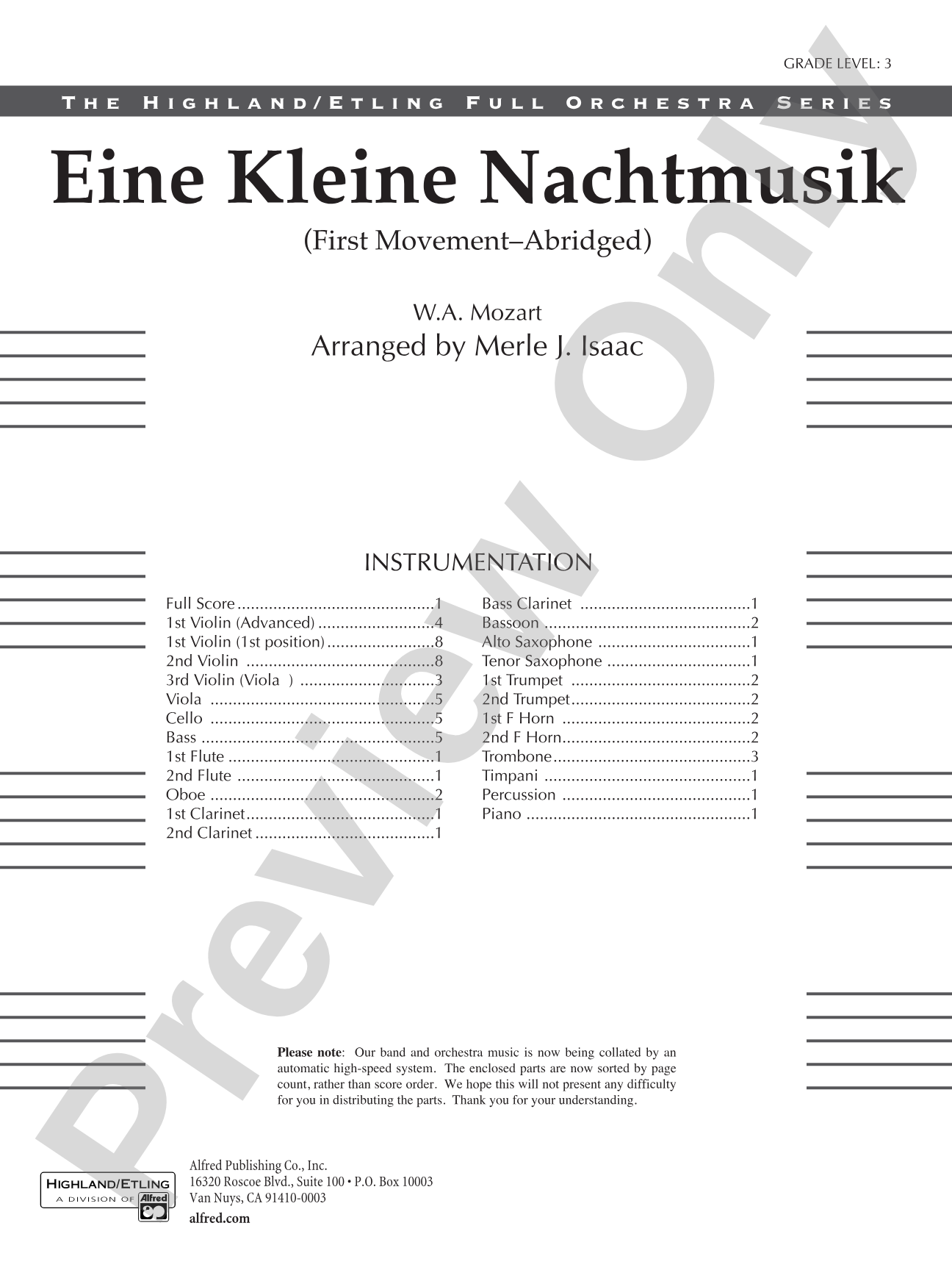 Eine Kleine Nachtmusik, 1st Movement: Full Orchestra Conductor Score & Parts