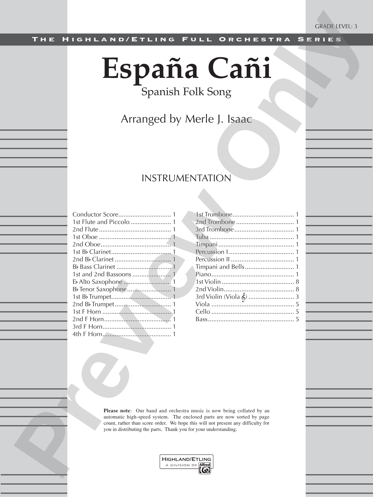 España Cañi: Full Orchestra Conductor Score & Parts