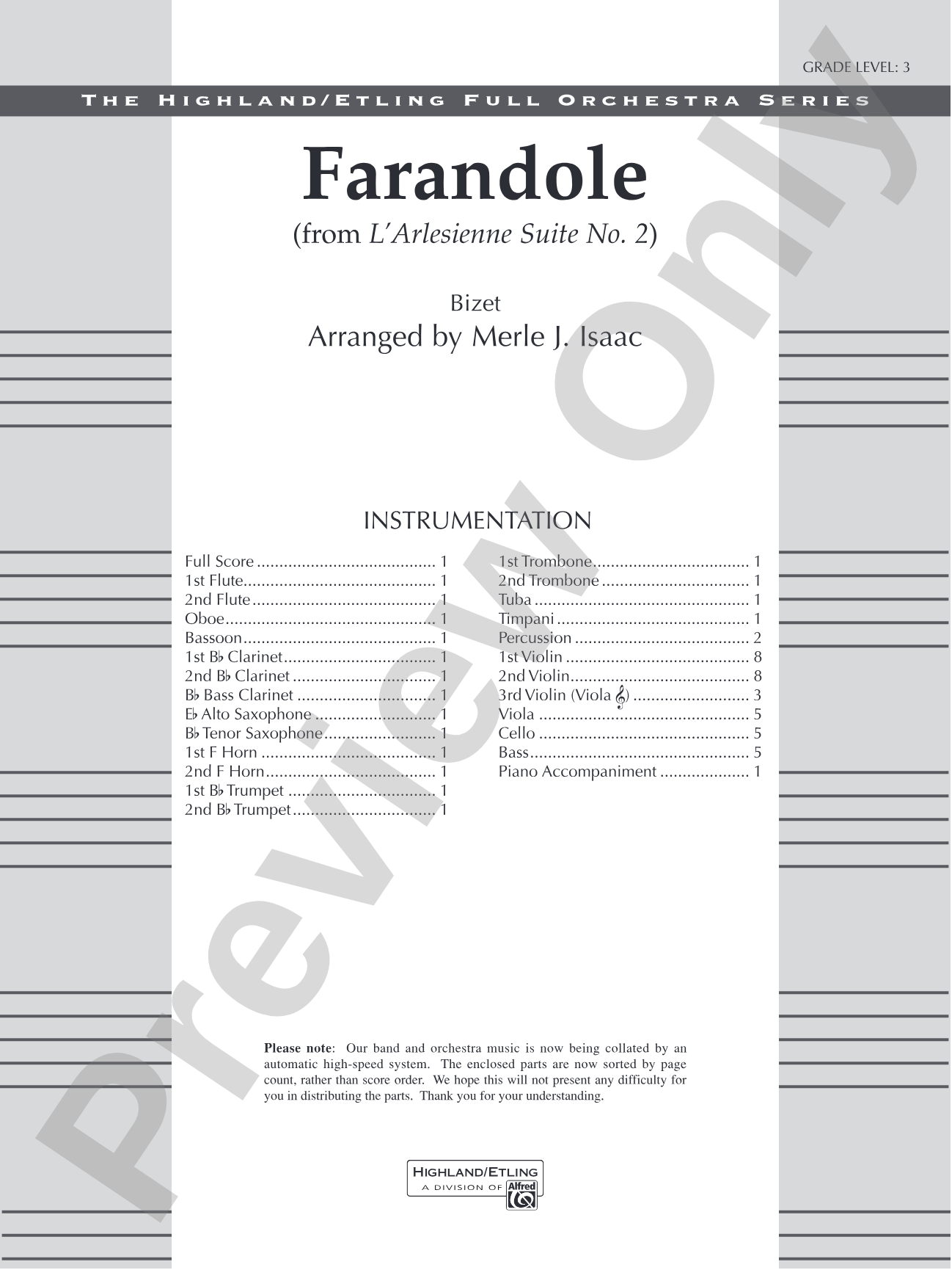 Farandole: Full Orchestra Conductor Score & Parts
