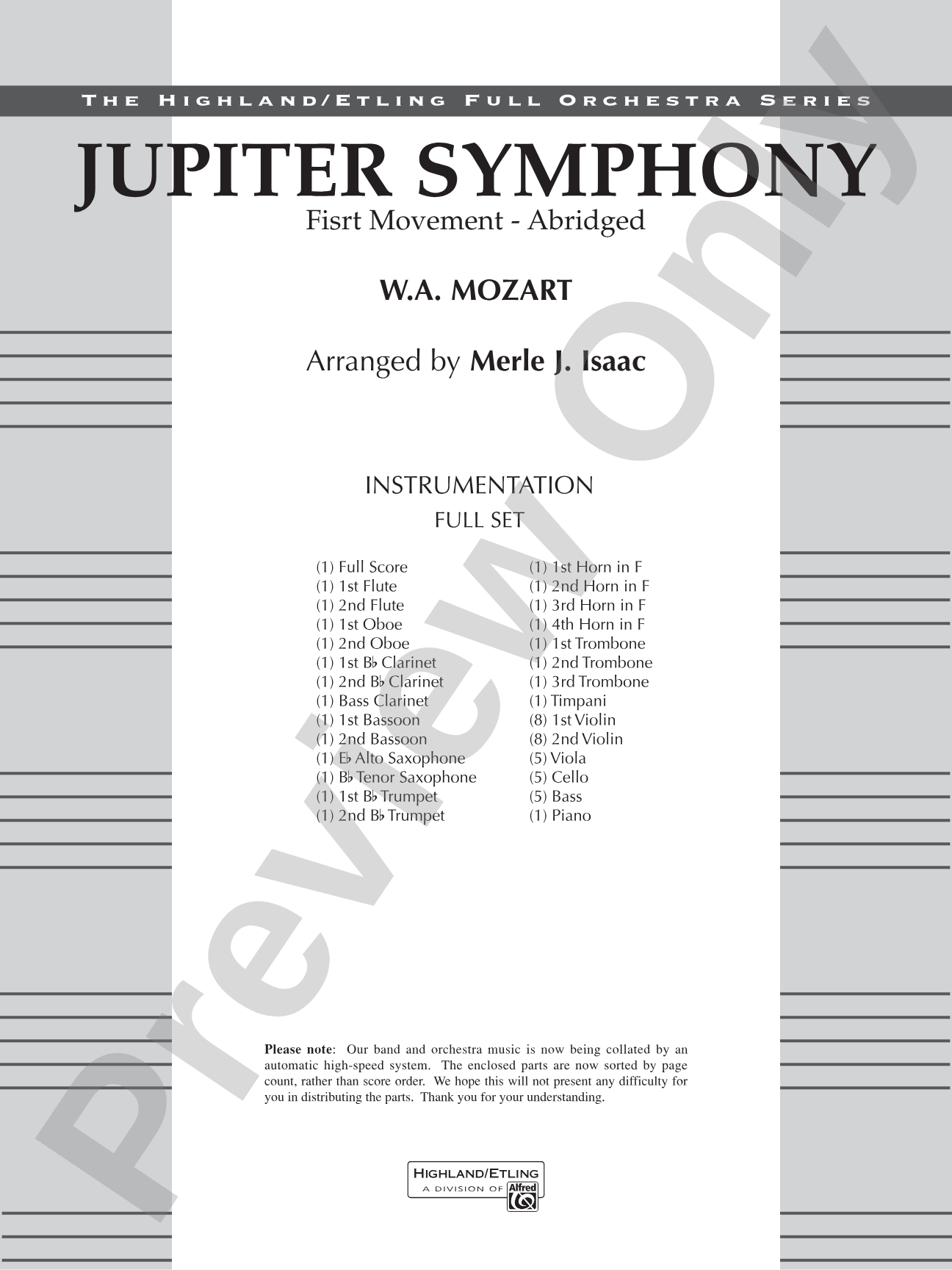 Jupiter Symphony, 1st Movement: Full Orchestra Conductor Score & Parts