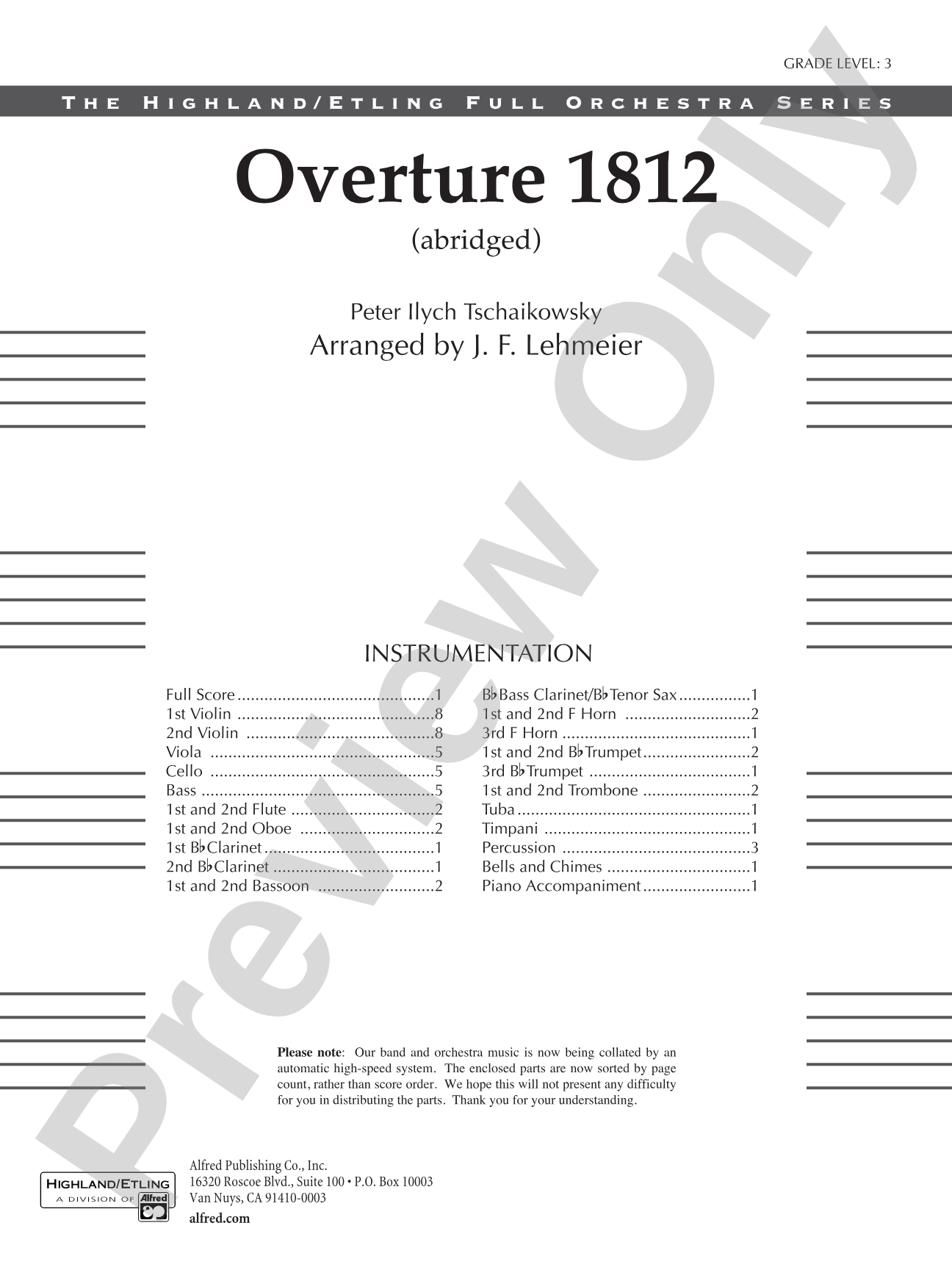 Overture 1812: Full Orchestra Conductor Score & Parts
