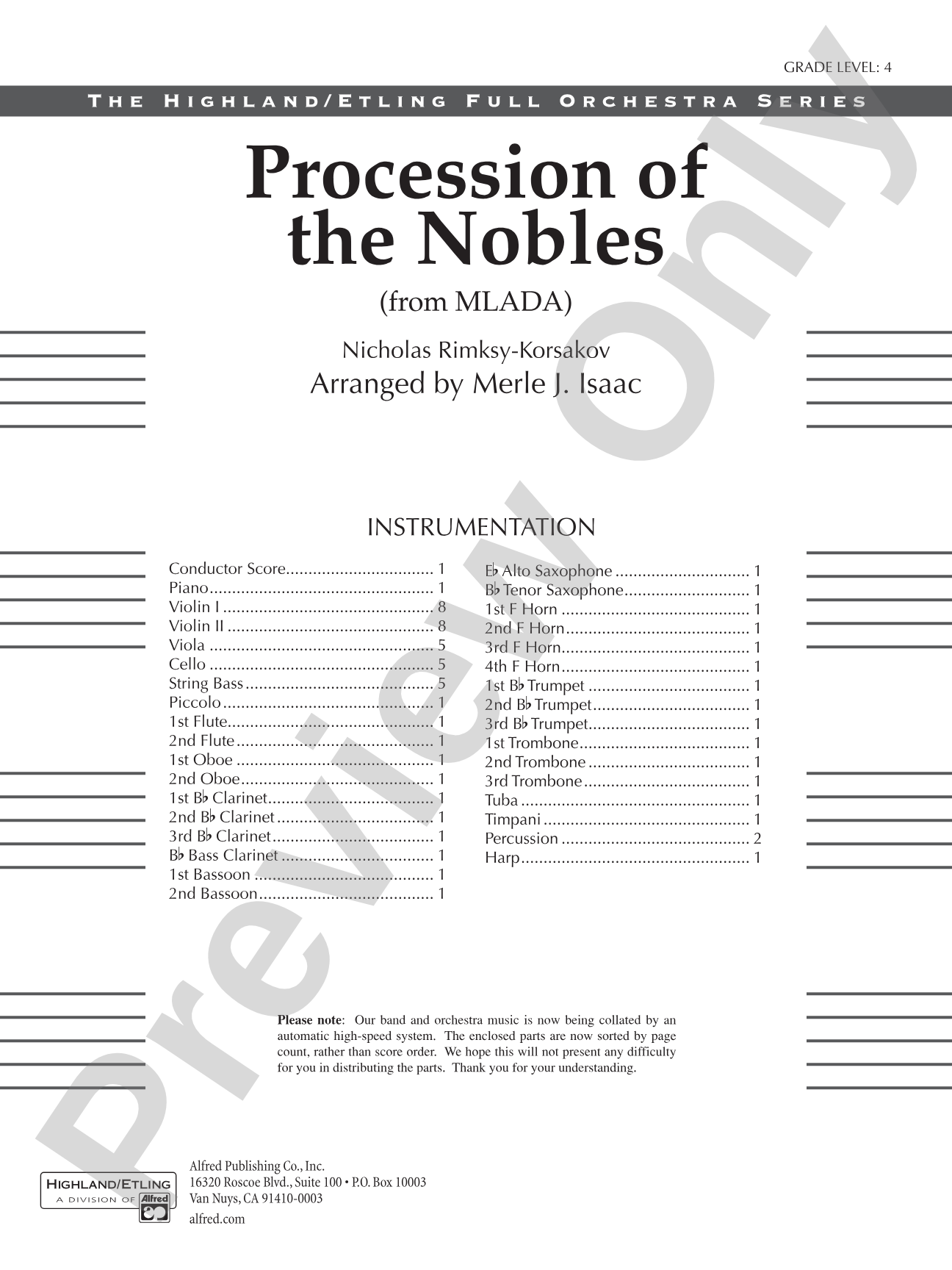 Procession of the Nobles: Full Orchestra Conductor Score & Parts
