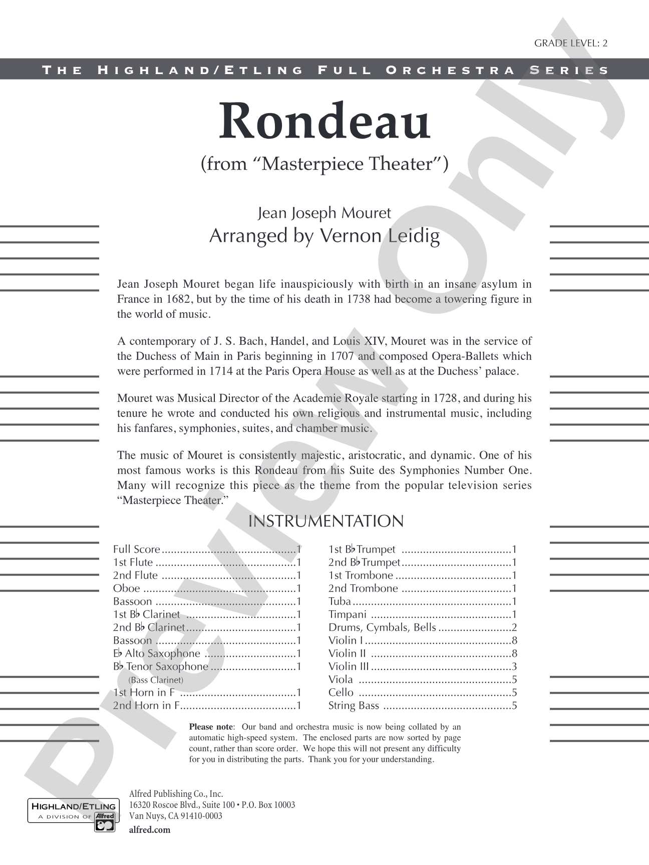 Rondeau (Theme from Masterpiece Theatre): Full Orchestra Conductor Score & Parts