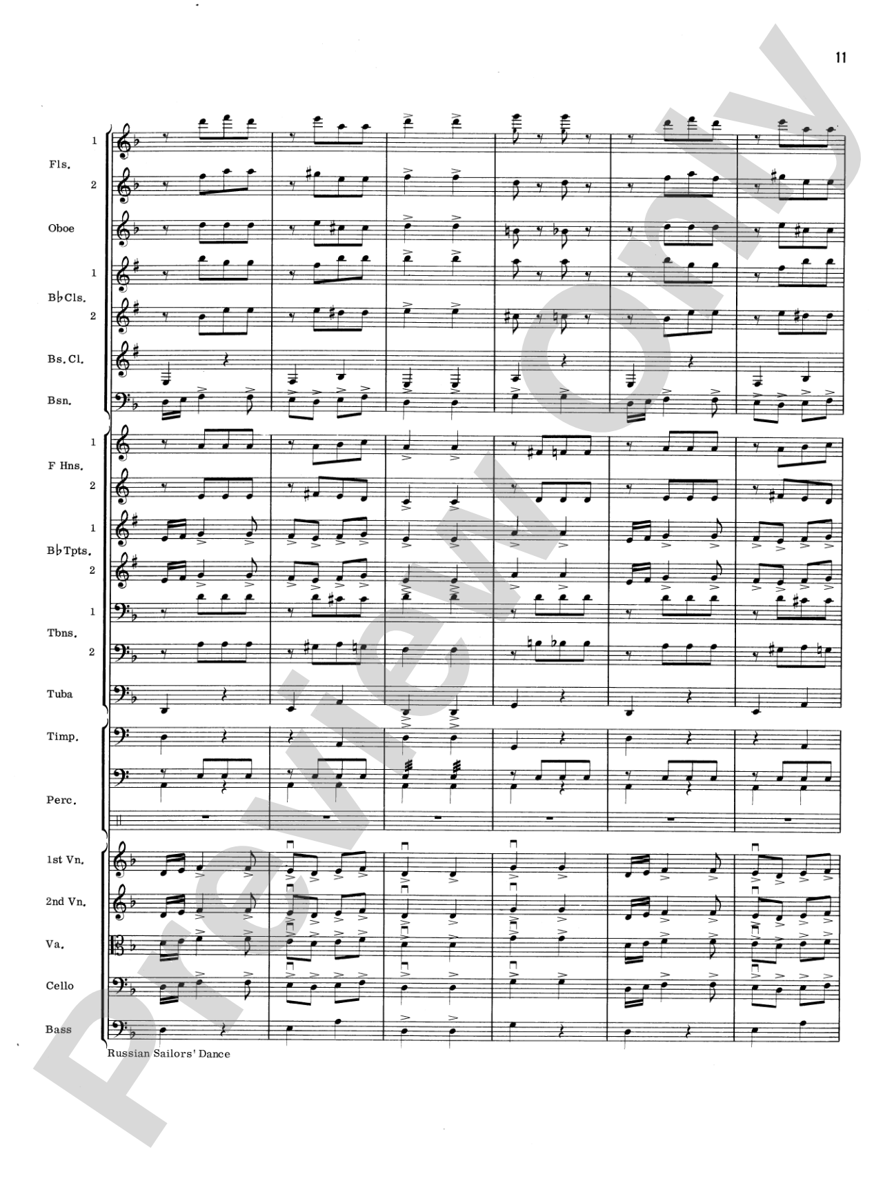 Russian Sailors' Dance: Full Orchestra Conductor Score & Parts