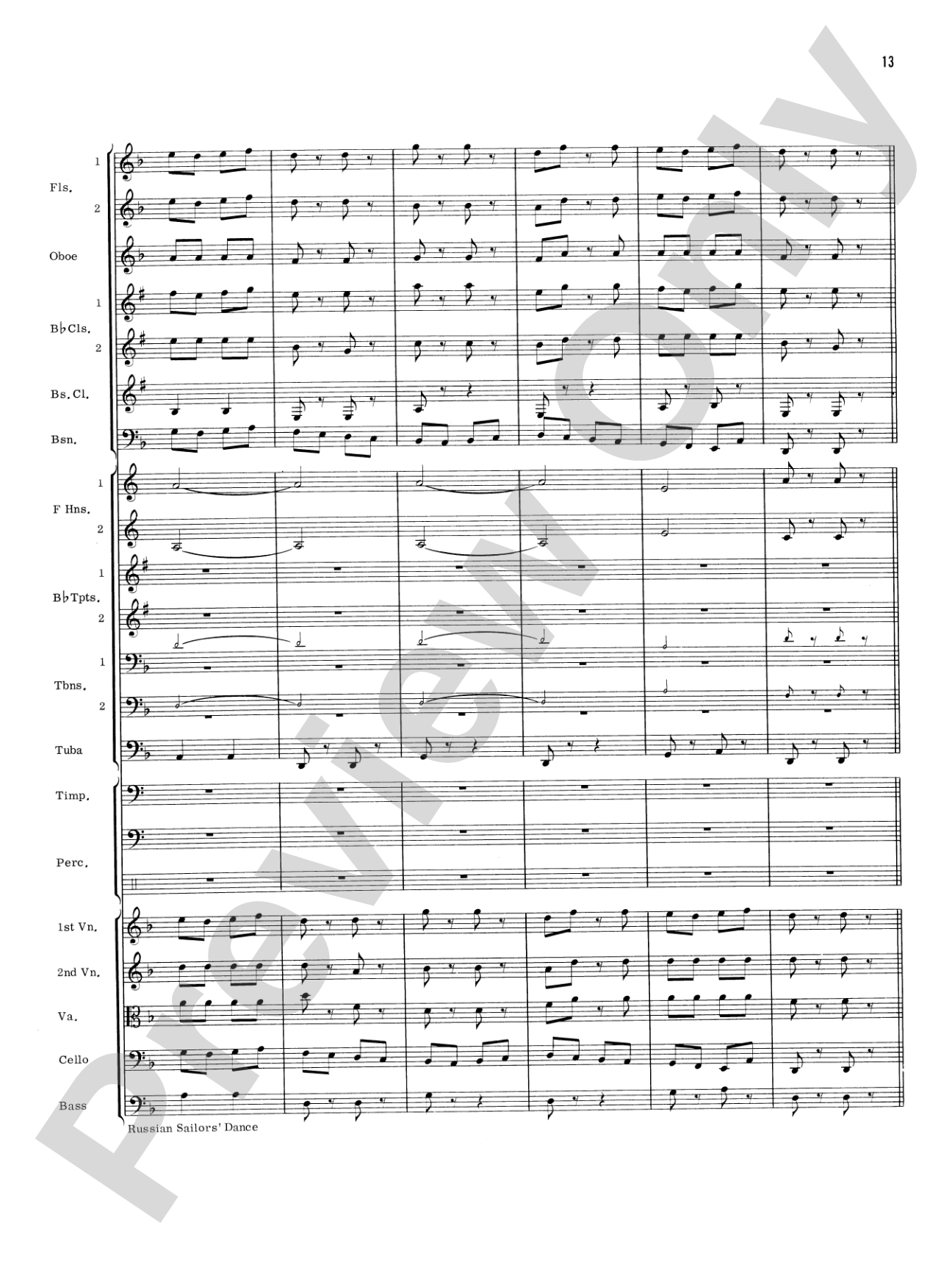 Russian Sailors' Dance: Full Orchestra Conductor Score & Parts