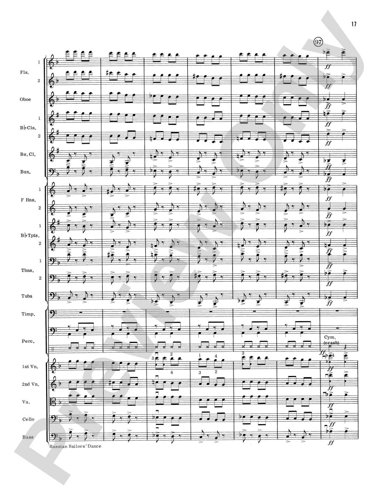 Russian Sailors' Dance: Full Orchestra Conductor Score & Parts