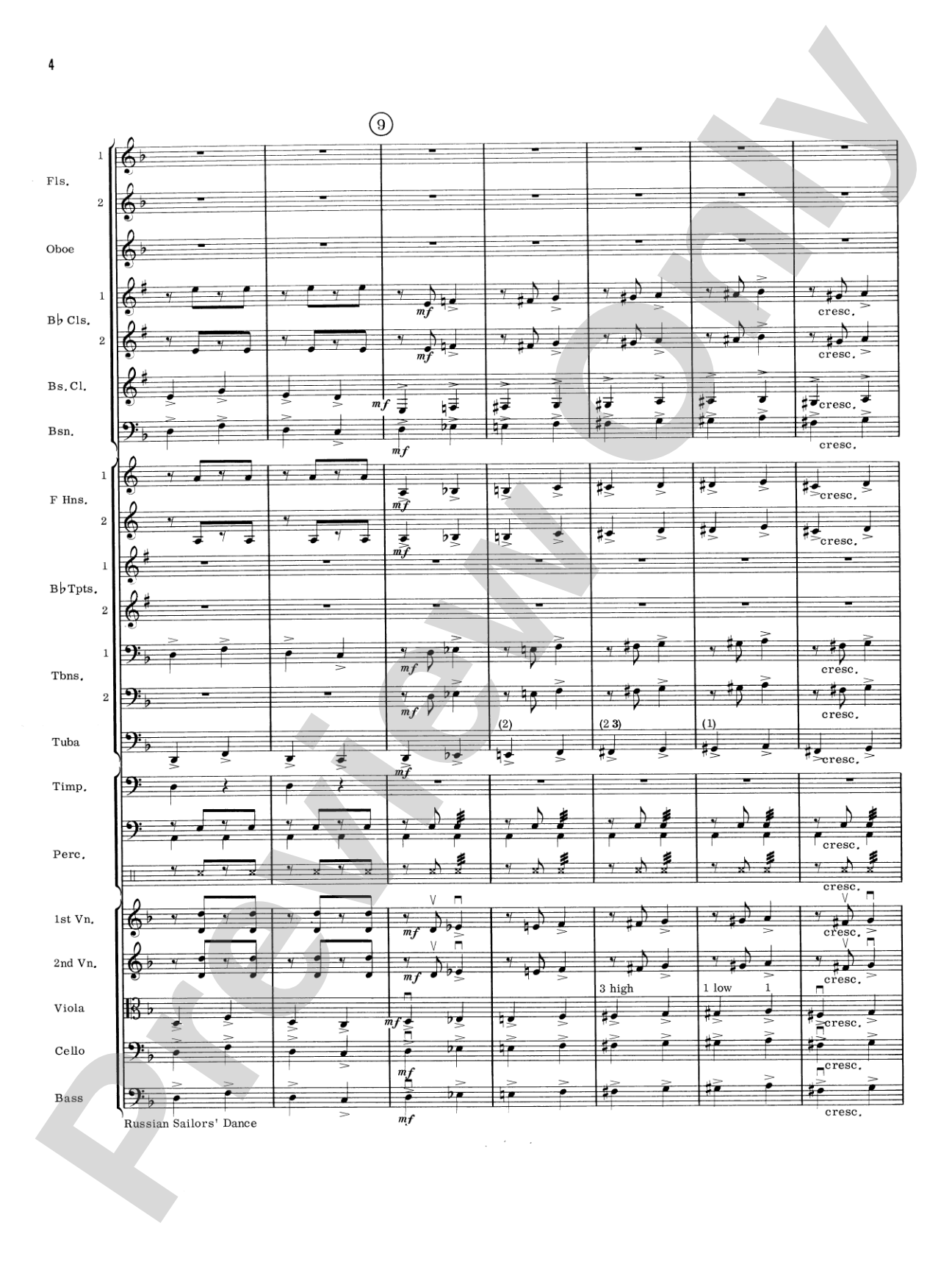 Russian Sailors' Dance: Full Orchestra Conductor Score & Parts