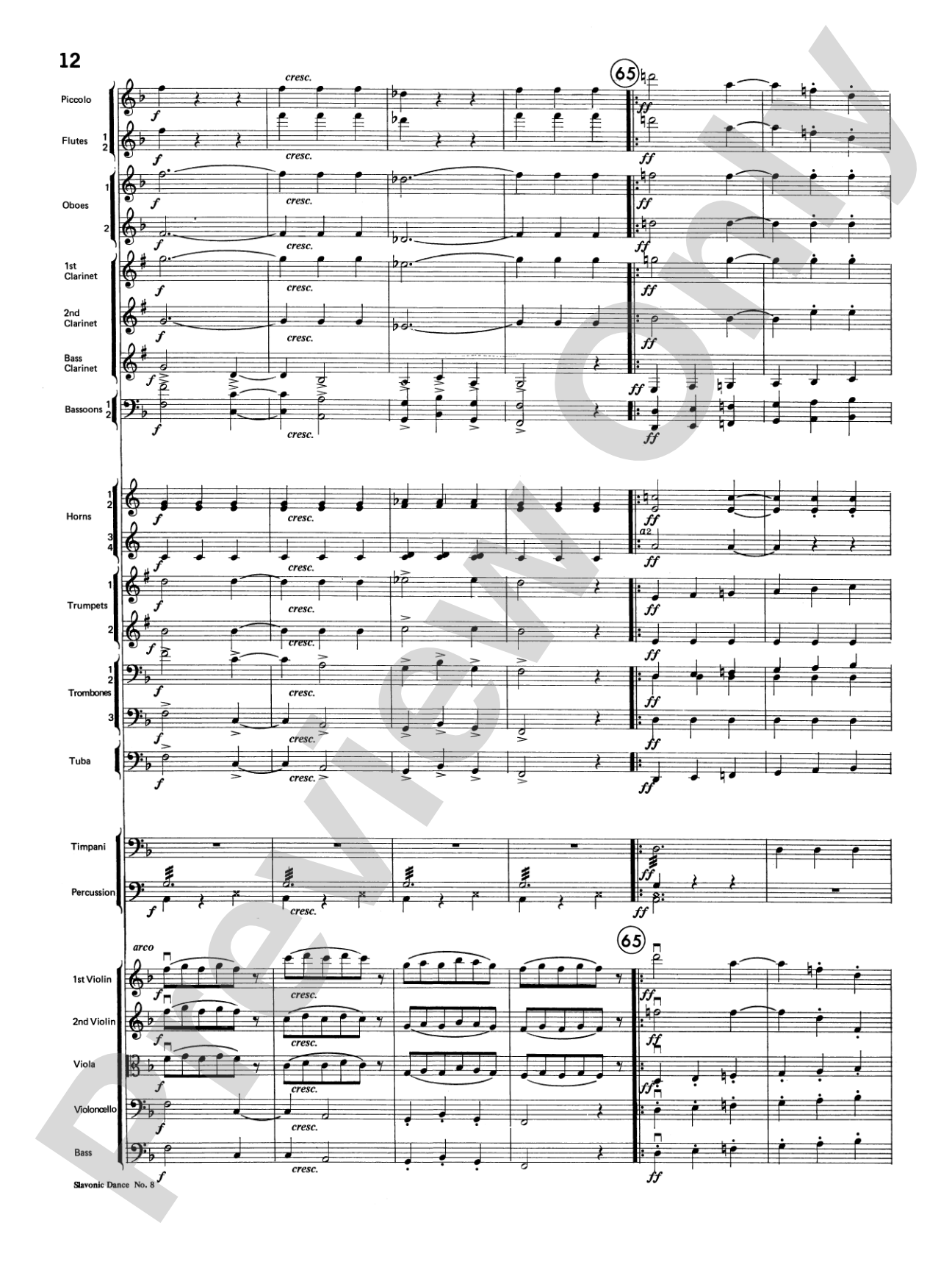 Slavonic Dance No. 8: Full Orchestra Conductor Score & Parts