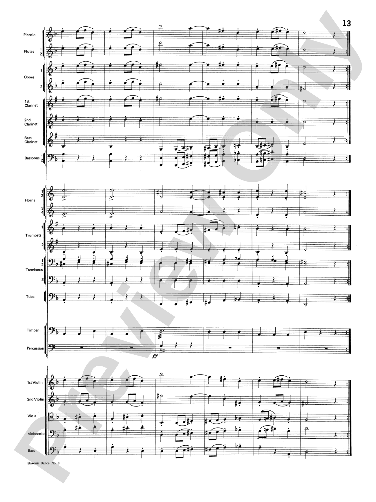 Slavonic Dance No. 8: Full Orchestra Conductor Score & Parts