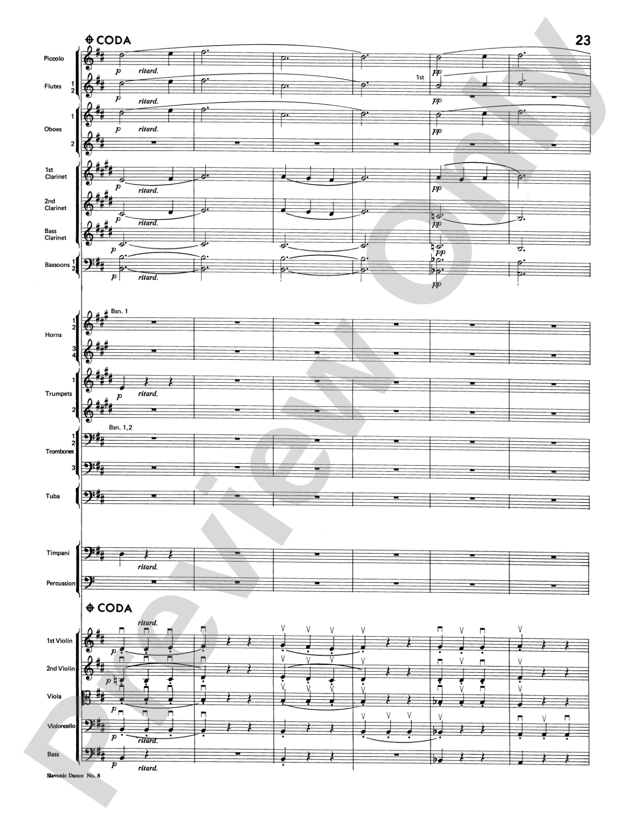 Slavonic Dance No. 8: Full Orchestra Conductor Score & Parts