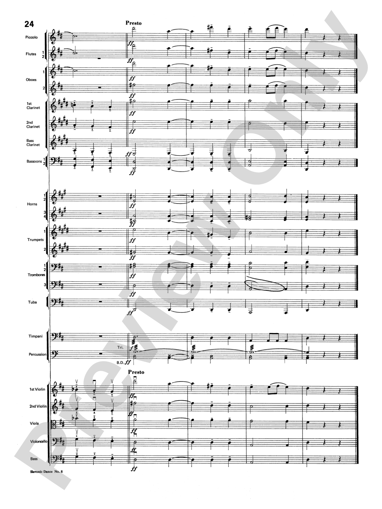 Slavonic Dance No. 8: Full Orchestra Conductor Score & Parts
