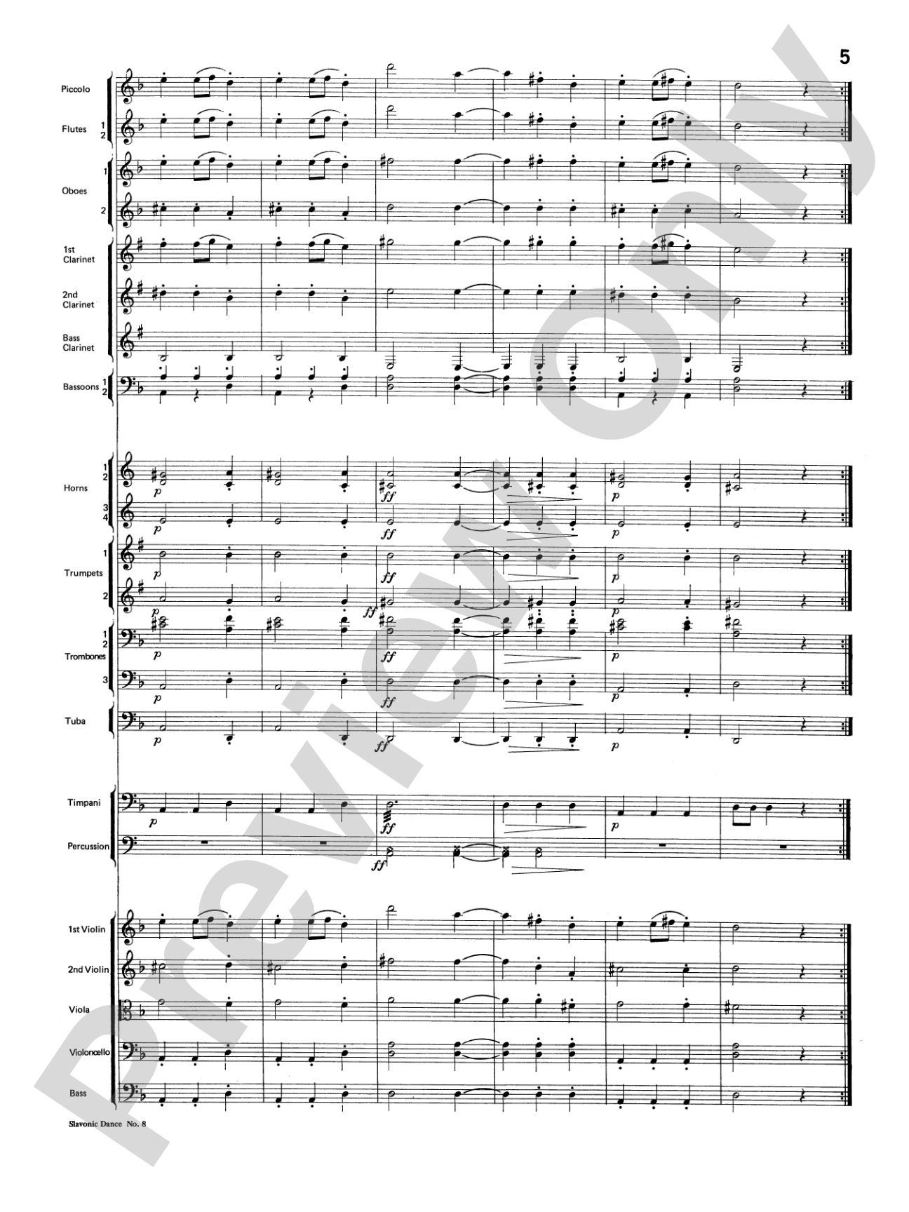 Slavonic Dance No. 8: Full Orchestra Conductor Score & Parts