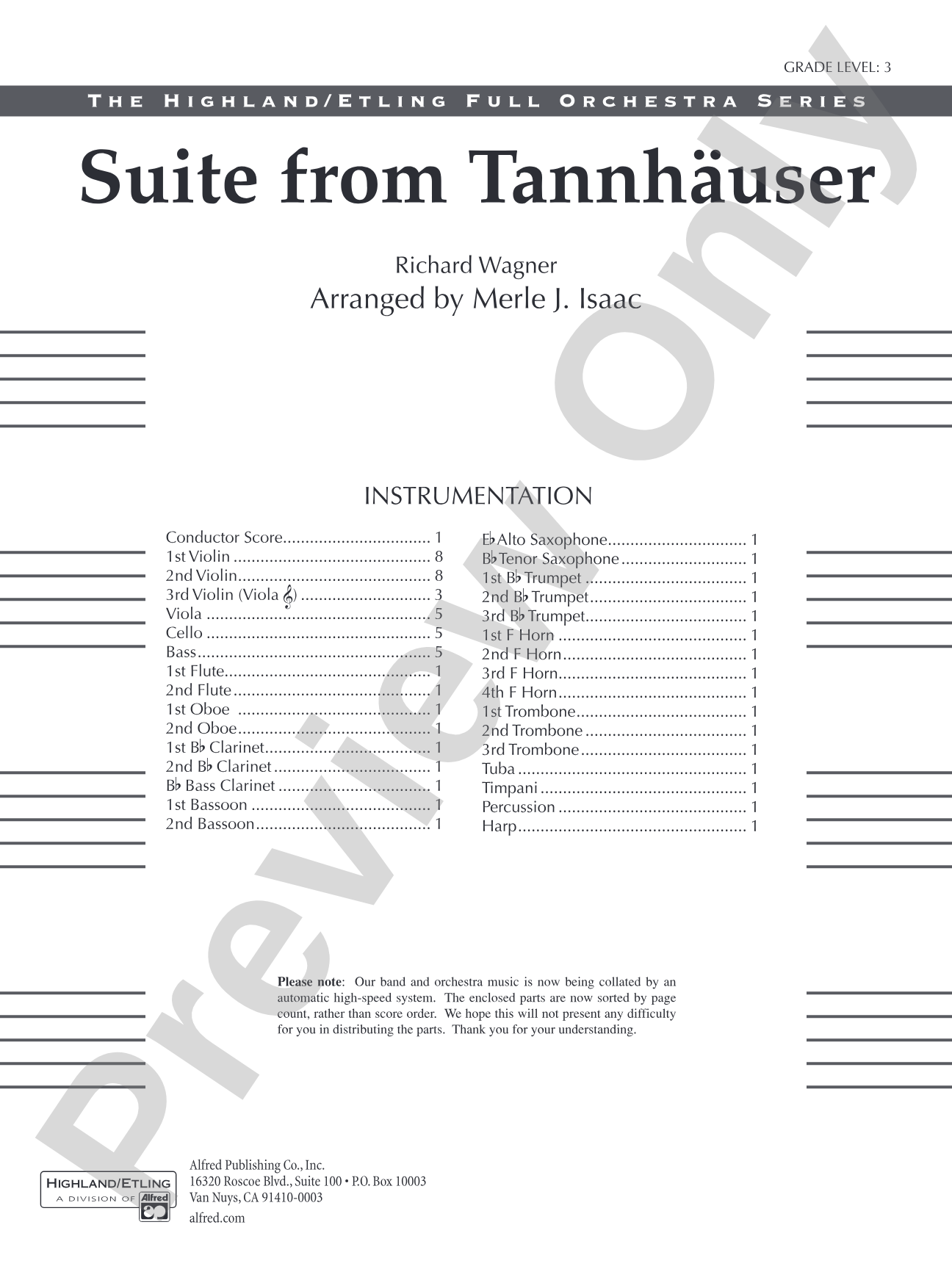 Suite from Tannhäuser: Full Orchestra Conductor Score & Parts