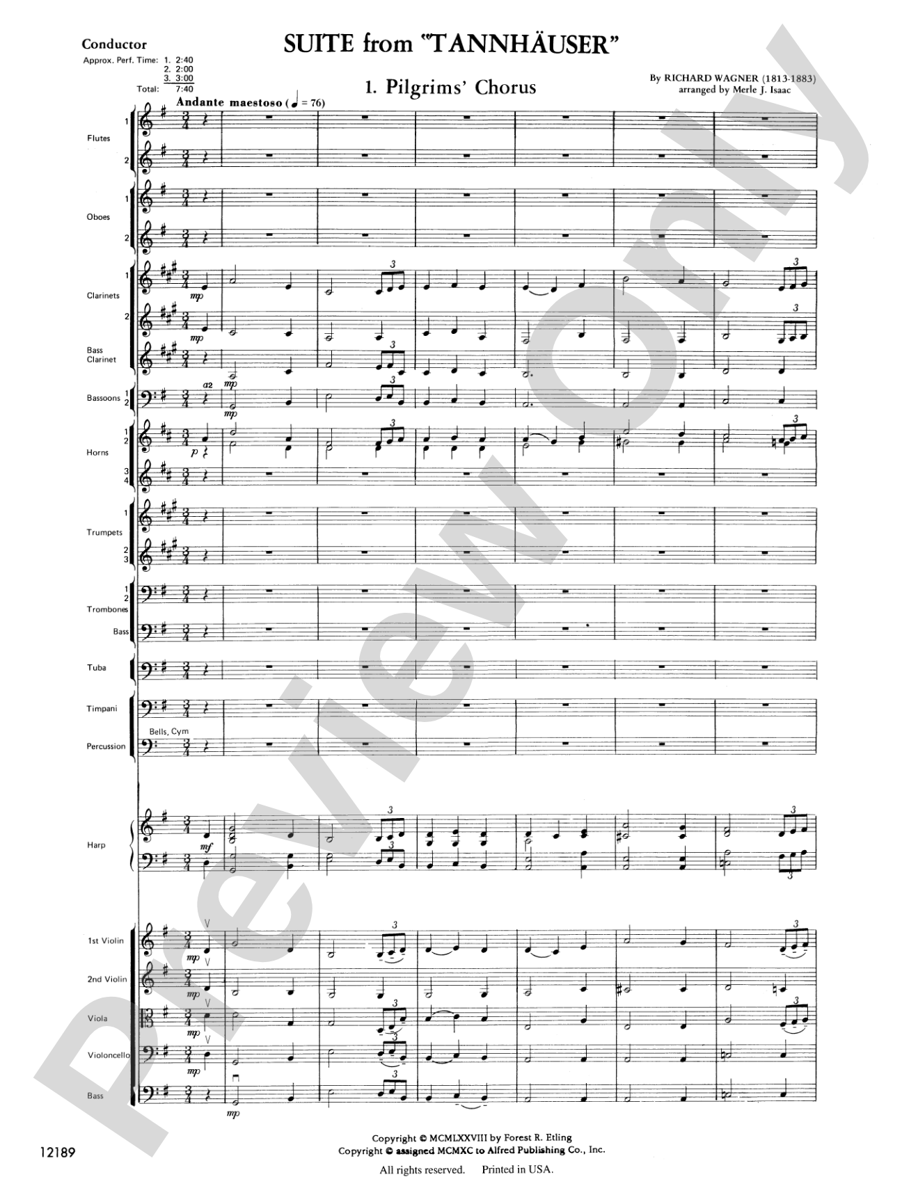 Suite from Tannhäuser: Full Orchestra Conductor Score & Parts